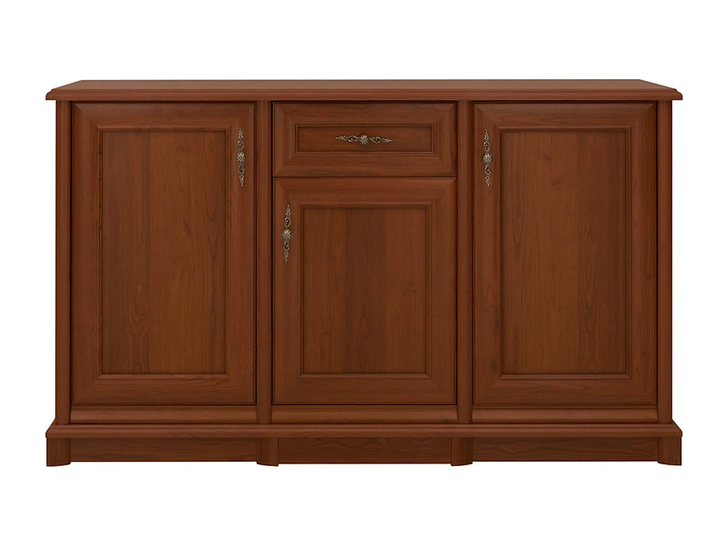 Commode buffet meuble de rangement à 3 portes et 1 tiroir, couleur châtaigne - Longueur 153,5 x Profondeur 45 x Hauteur 90,5 cm