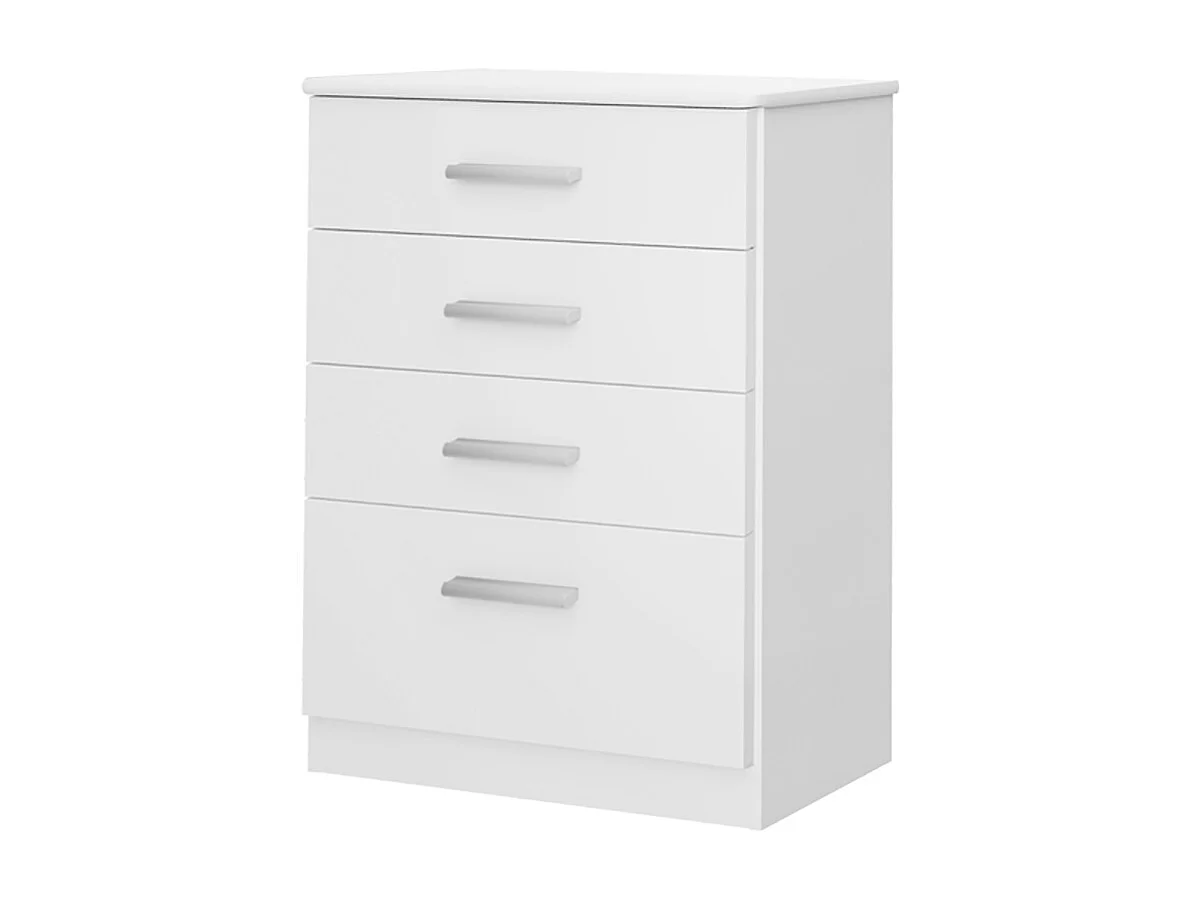Commode chiffonnier meuble de rangement à 4 tiroirs coloris blanc neige - Longueur 61 x Hauteur 86 x Profondeur 38 cm
