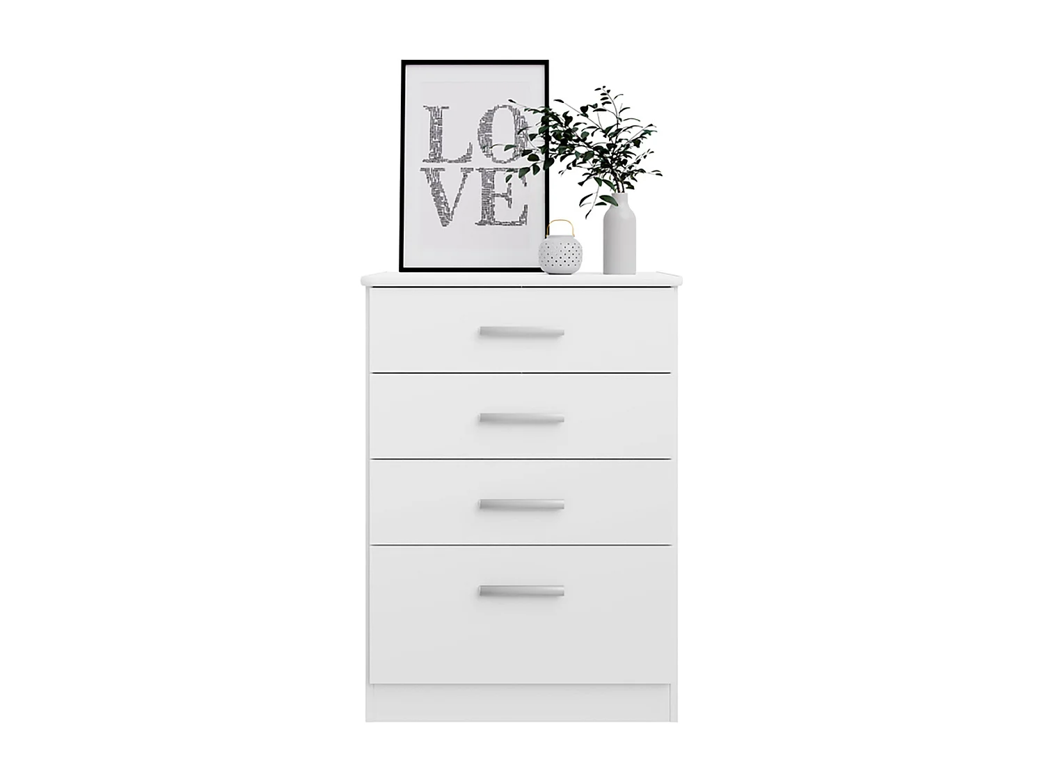 Commode chiffonnier meuble de rangement à 4 tiroirs coloris blanc neige - Longueur 61 x Hauteur 86 x Profondeur 38 cm