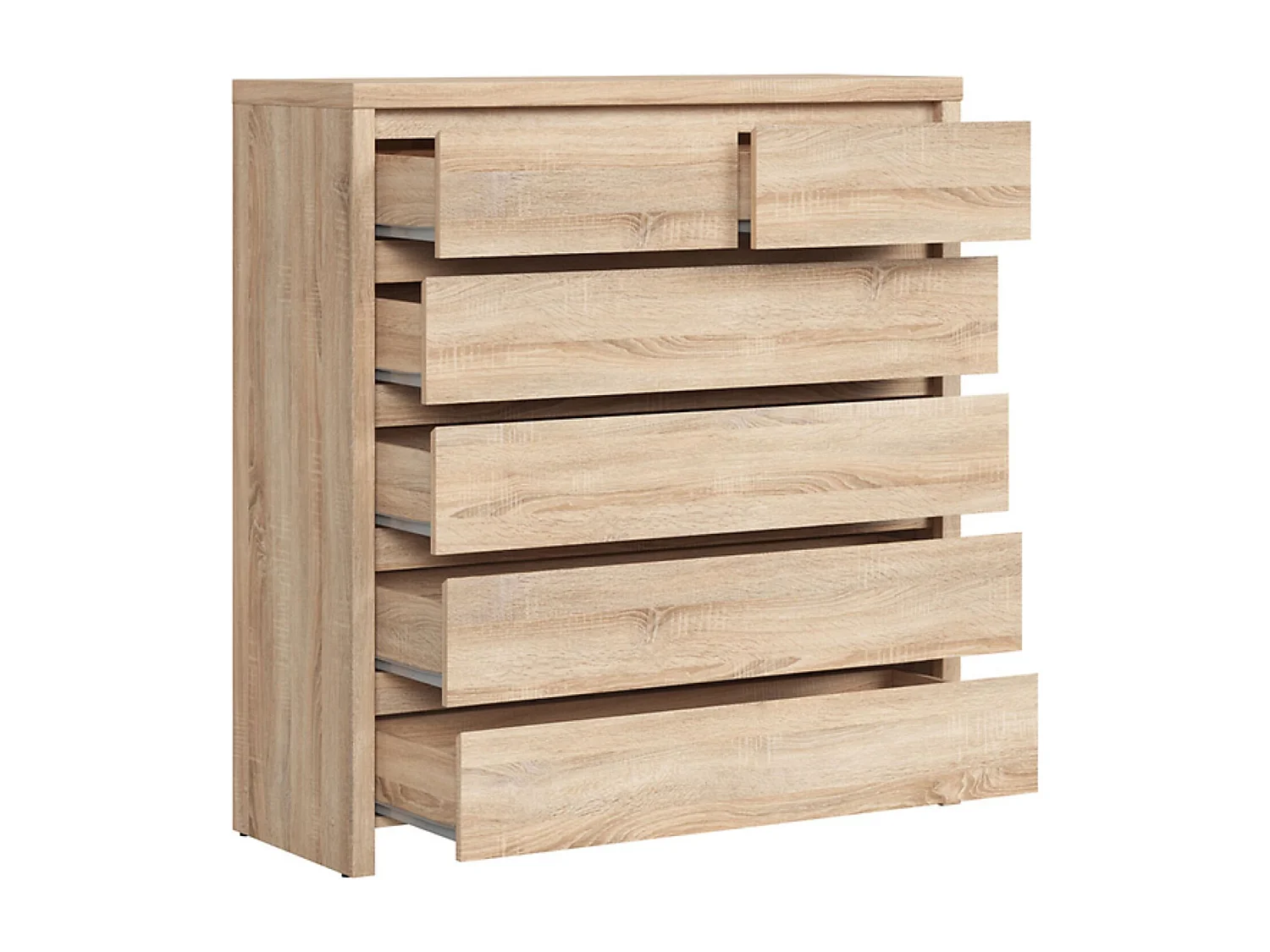 Commode chiffonier à 6 tiroirs, coloris chêne Sonoma - Longueur 104,5 x Profondeur 40,5 x Hauteur 112 cm