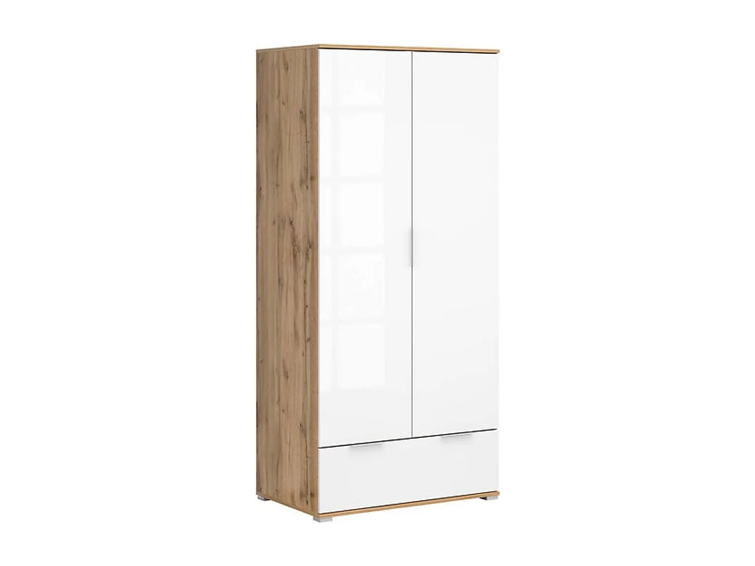 Armoire Placard de rangement à 2 portes avec tiroir,coloris Chêne wotan/Blanc brillant - Longueur 56,5 x Profondeur 31 x Hauteur 195 cm