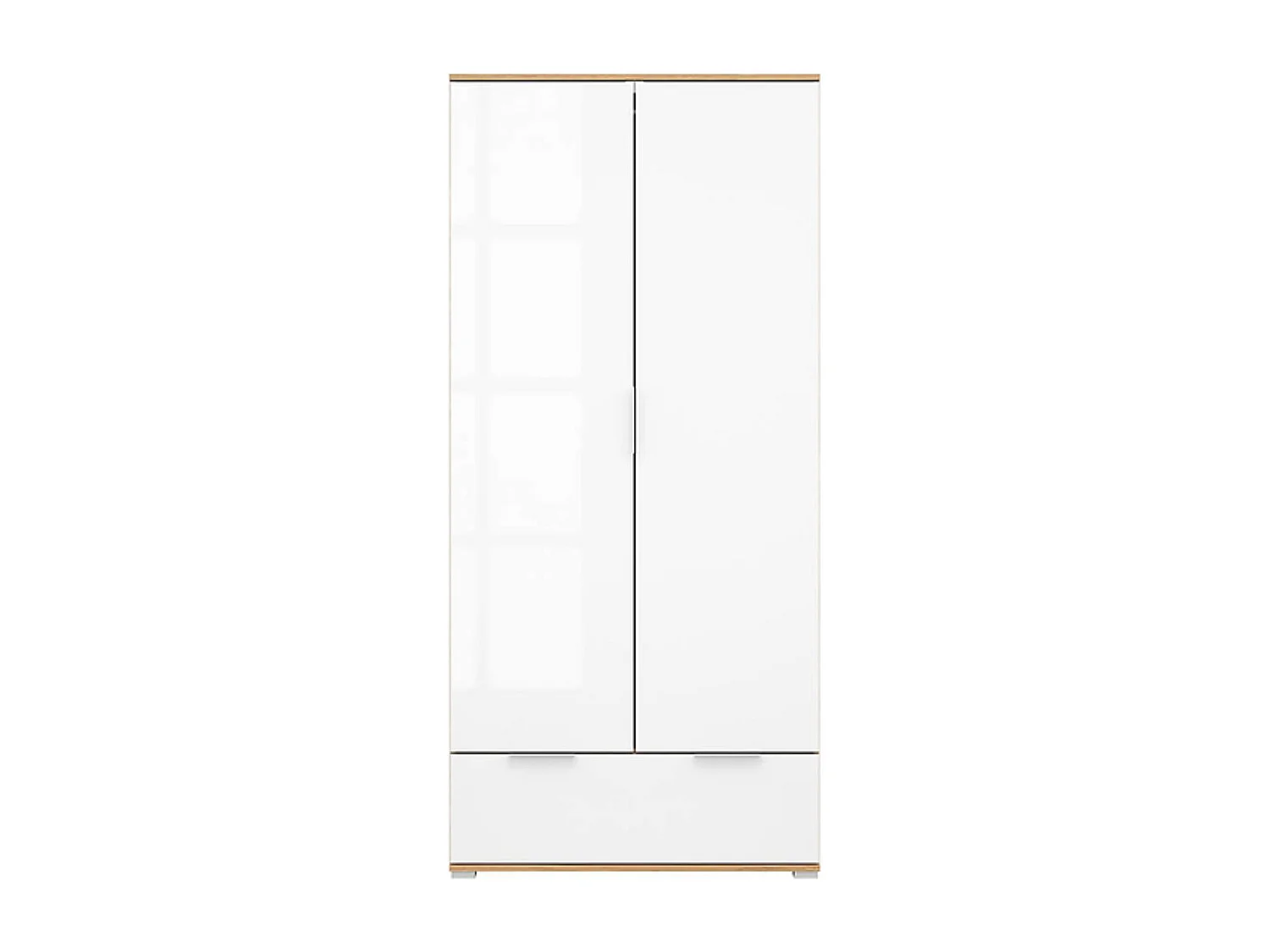 Armoire Placard de rangement à 2 portes avec tiroir,coloris Chêne wotan/Blanc brillant - Longueur 56,5 x Profondeur 31 x Hauteur 195 cm