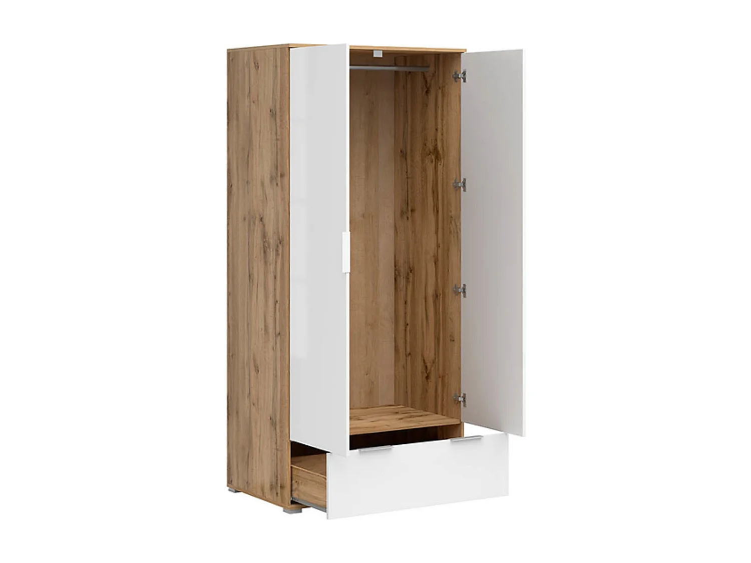 Armoire Placard de rangement à 2 portes avec tiroir,coloris Chêne wotan/Blanc brillant - Longueur 56,5 x Profondeur 31 x Hauteur 195 cm
