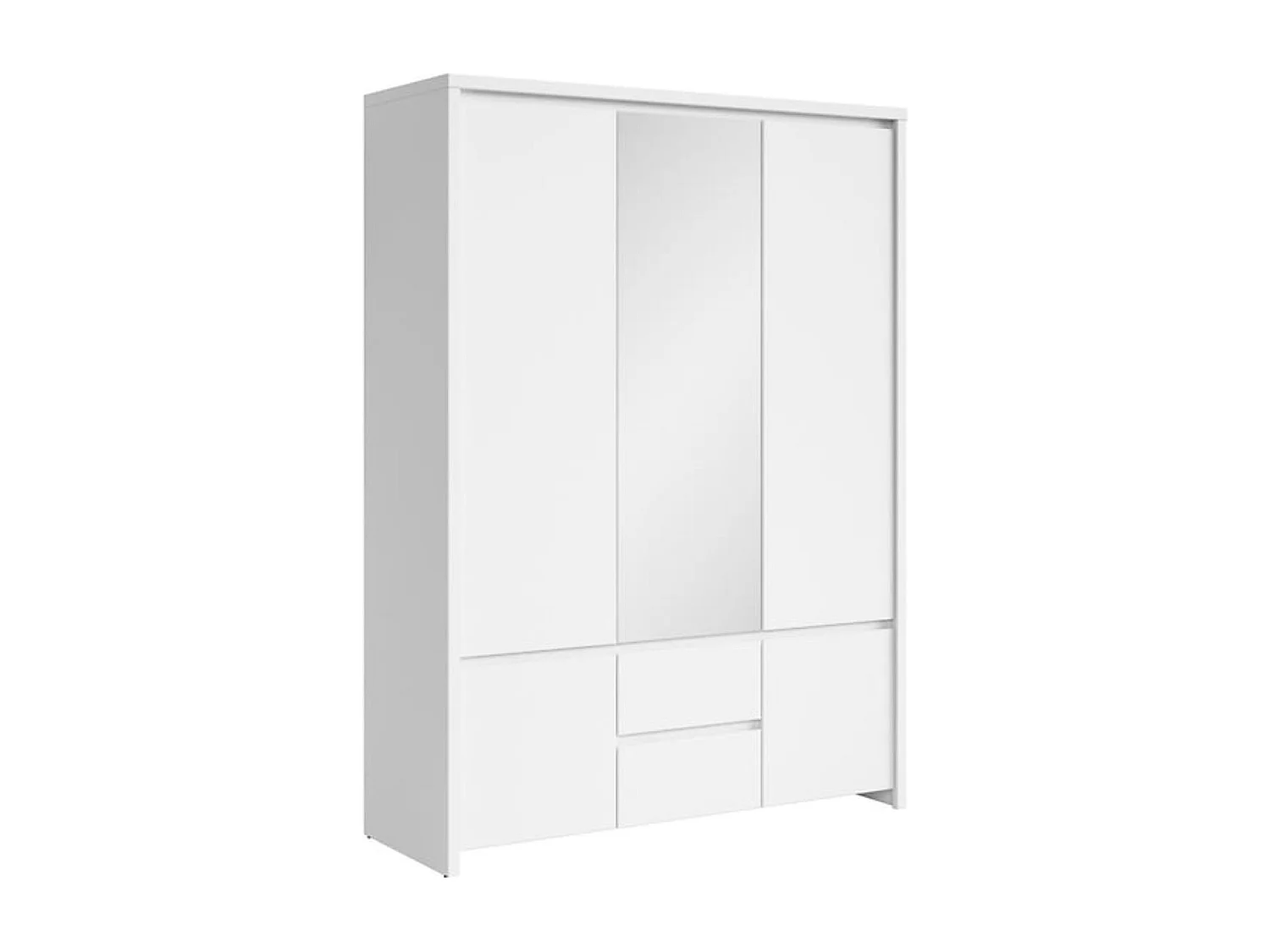 Armoire Placard de 5 portes avec miroir et 2 tiroirs, coloris Blanc/Blanc Mat - Longueur 153,5 x Hauteur 211 x Profondeur 55,5 cm