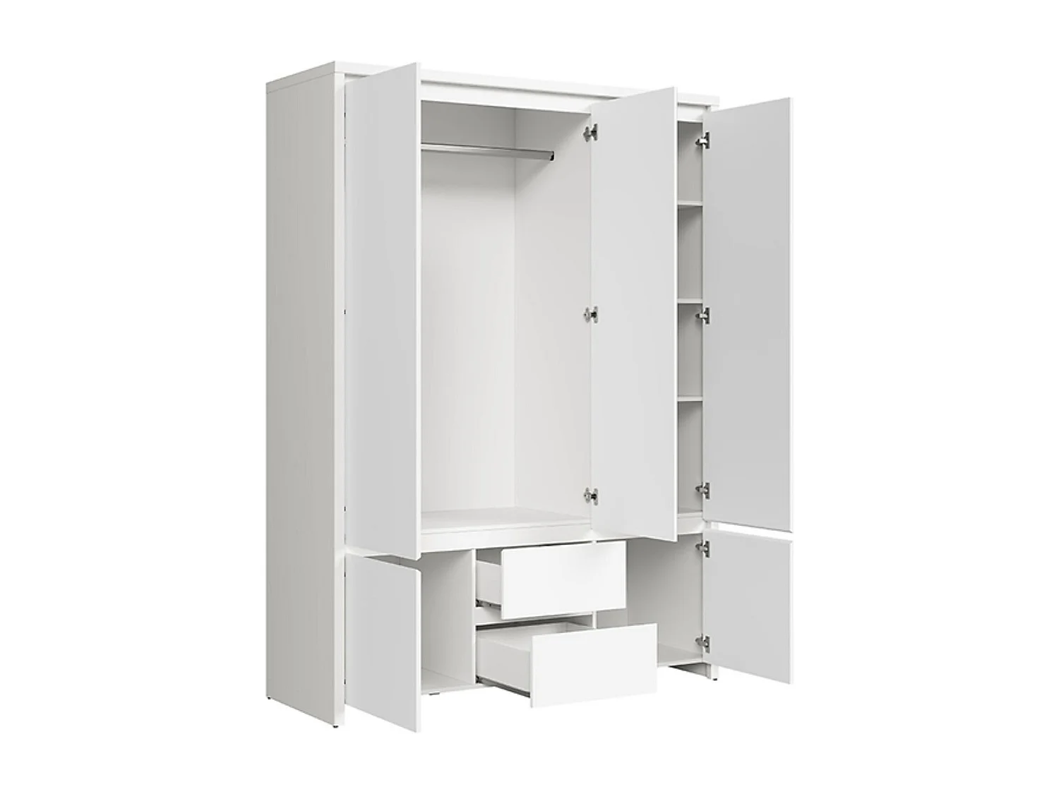 Armoire Placard de 5 portes avec miroir et 2 tiroirs, coloris Blanc/Blanc Mat - Longueur 153,5 x Hauteur 211 x Profondeur 55,5 cm