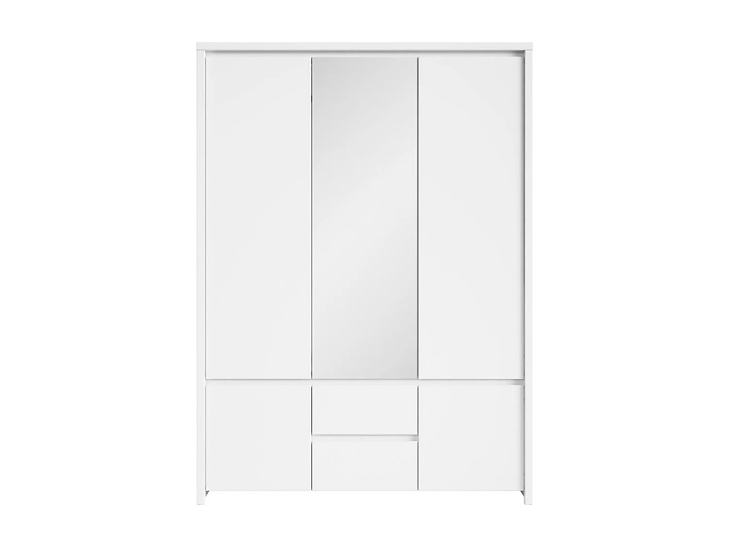Armoire Placard de 5 portes avec miroir et 2 tiroirs, coloris Blanc/Blanc Mat - Longueur 153,5 x Hauteur 211 x Profondeur 55,5 cm