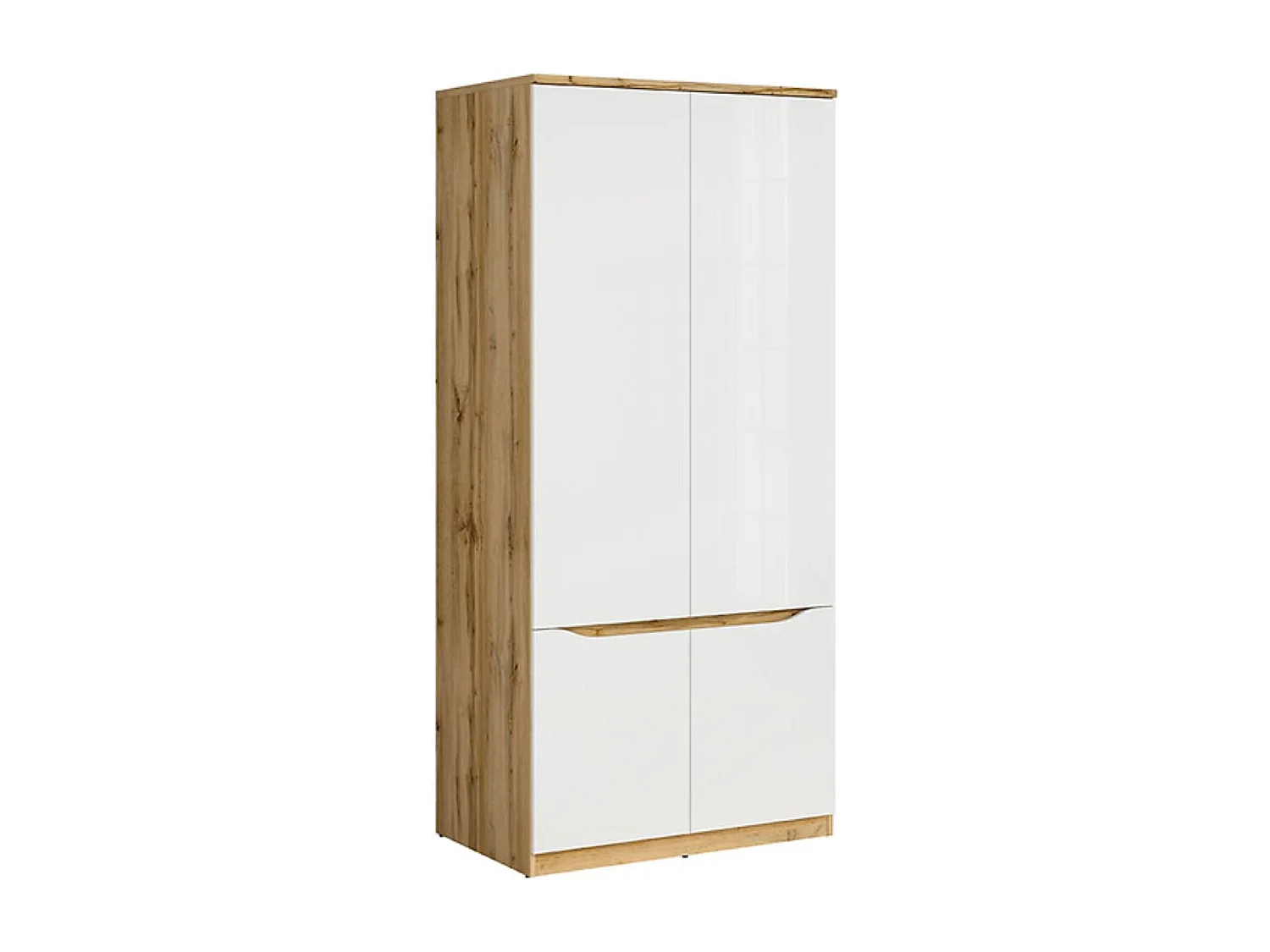 Armoire Placard meuble de rangement à 4 portes,coloris Chêne wotan/Blanc brillant - Longueur 90 x Profondeur 58 x Hauteur 197,5 cm
