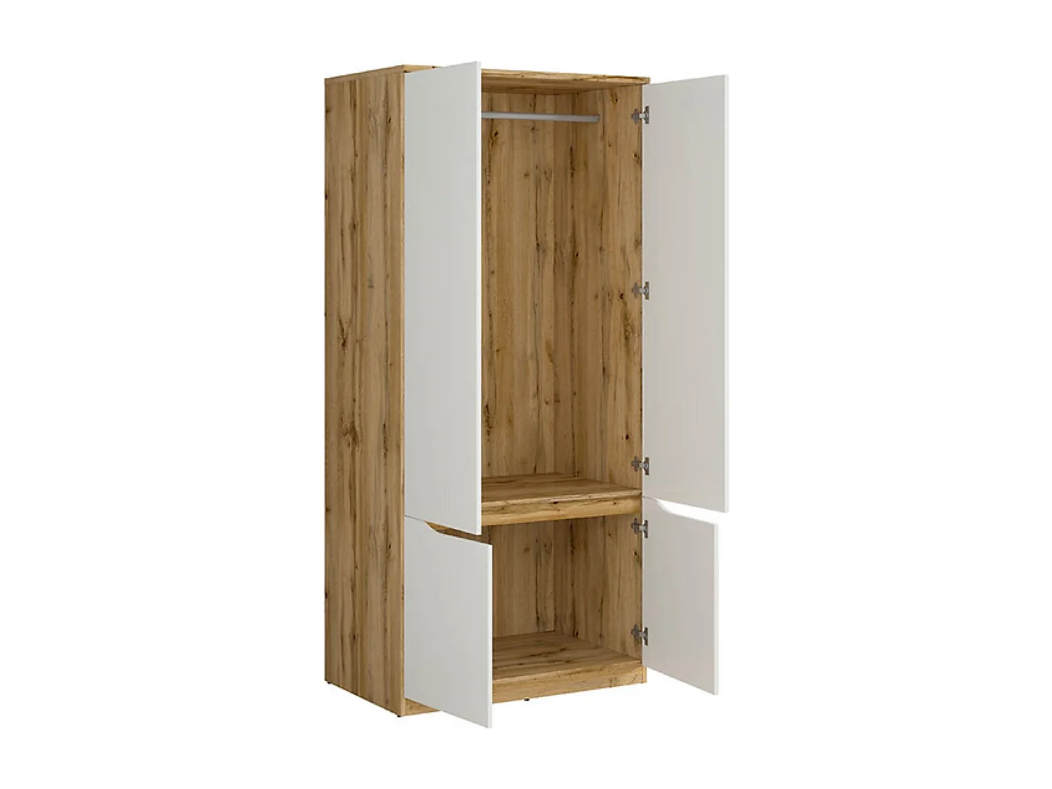Armoire Placard meuble de rangement à 4 portes,coloris Chêne wotan/Blanc brillant - Longueur 90 x Profondeur 58 x Hauteur 197,5 cm
