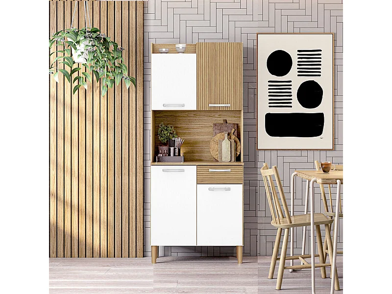 Armoire meuble de rangement multifonctionnelle Coloris Chêne/blanc - Longueur 74 x Hauteur 175 x Profondeur 37 cm