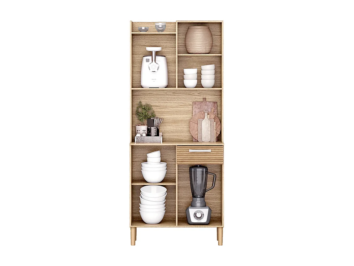 Armoire meuble de rangement multifonctionnelle Coloris Chêne/blanc - Longueur 74 x Hauteur 175 x Profondeur 37 cm