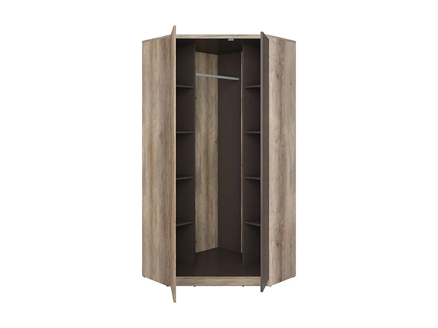 Placard armoire d'angle avec 1 porte coloris Chêne/Gris motif écriture - Longueur 96 x Largeur 96 x Hauteur 205,5 cm