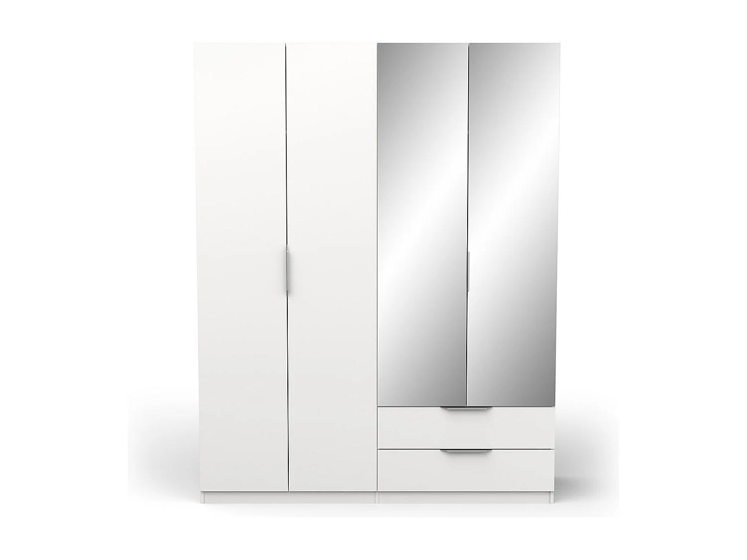 Armoire 4 portes dont 2 avec miroir 2 tiroirs couleur blanc mat - Largeur 157,3 x Profondeur 51,1 x Hauteur 203 cm