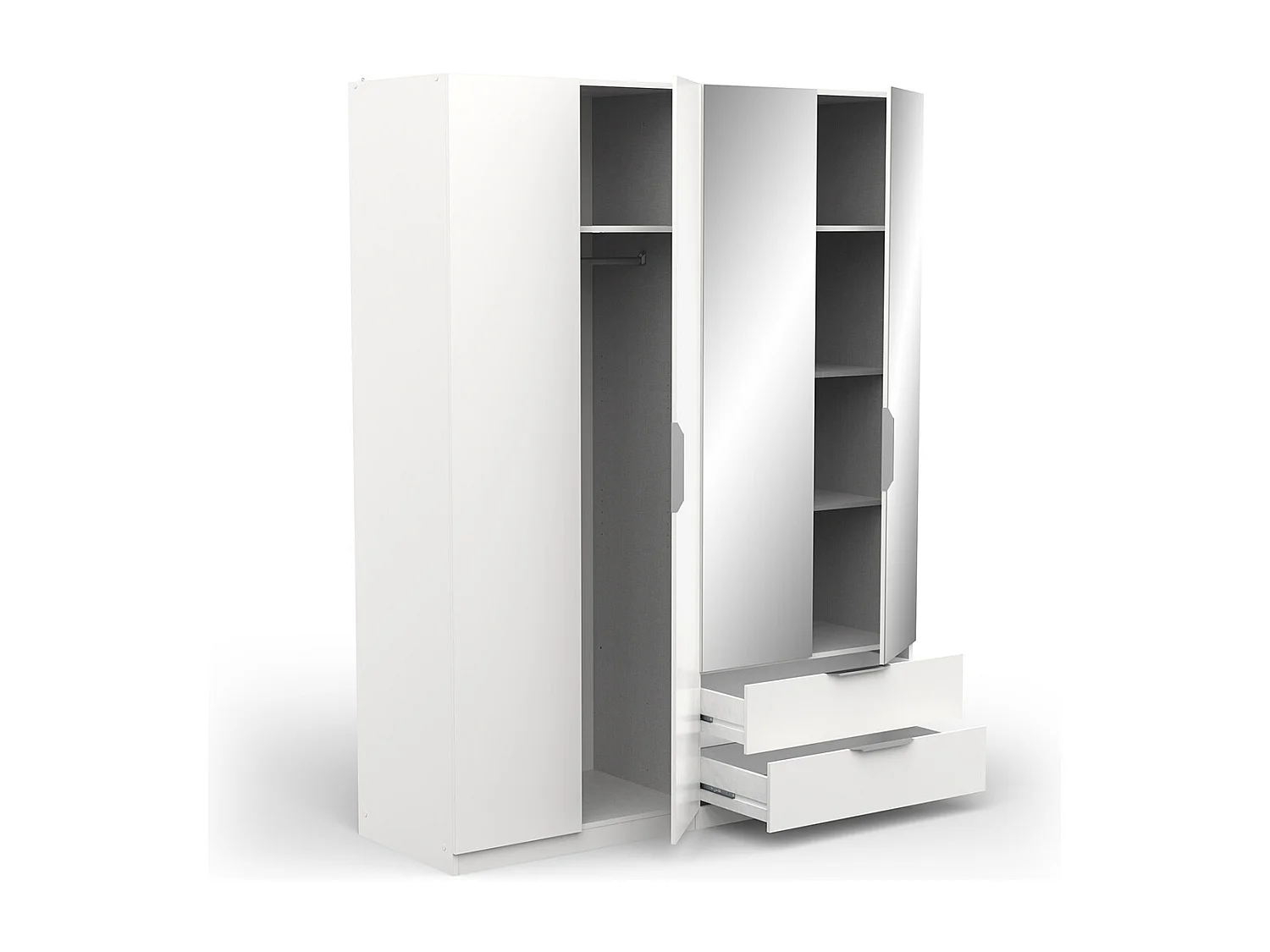 Armoire 4 portes dont 2 avec miroir 2 tiroirs couleur blanc mat - Largeur 157,3 x Profondeur 51,1 x Hauteur 203 cm