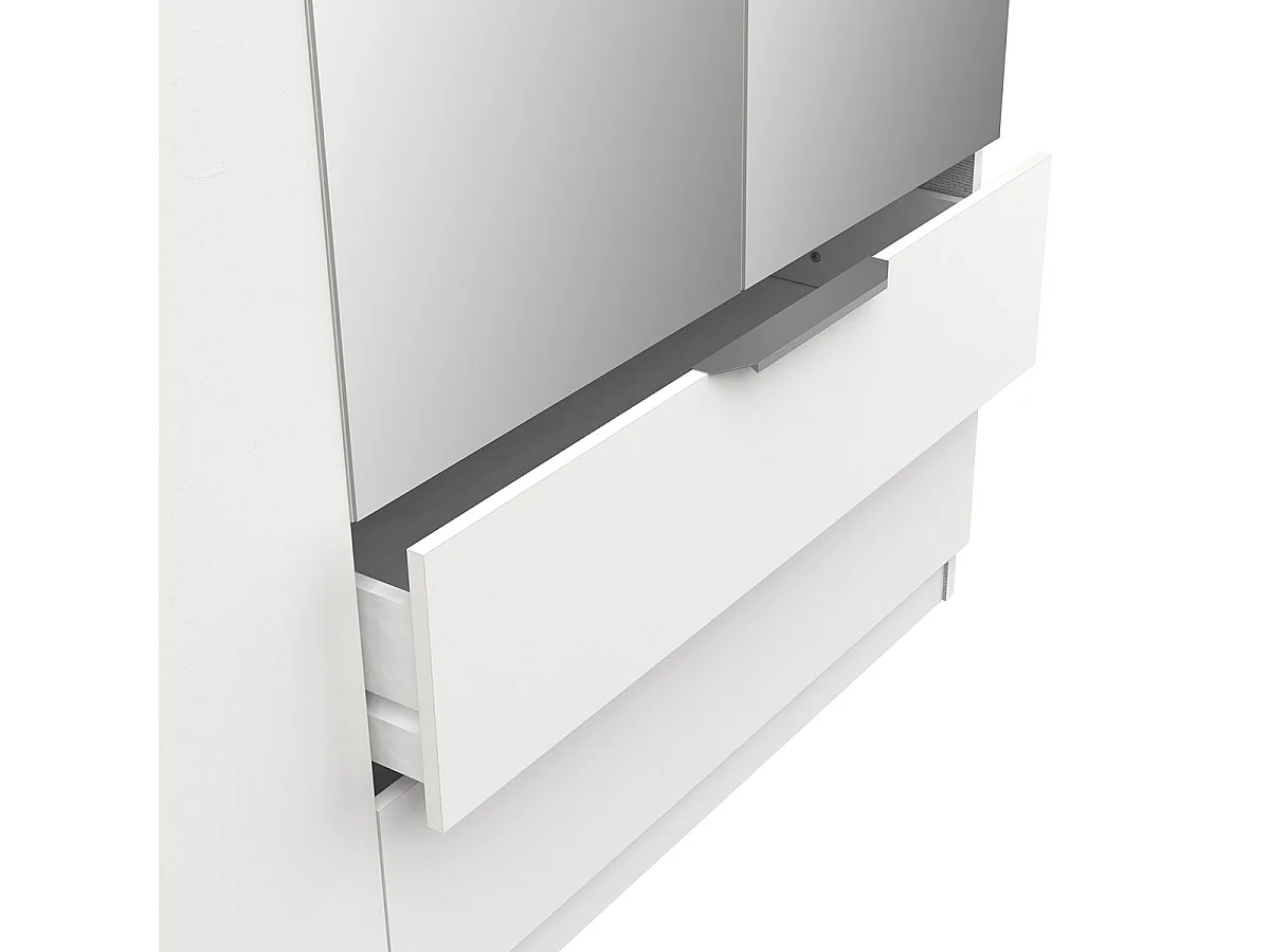 Armoire 4 portes dont 2 avec miroir 2 tiroirs couleur blanc mat - Largeur 157,3 x Profondeur 51,1 x Hauteur 203 cm
