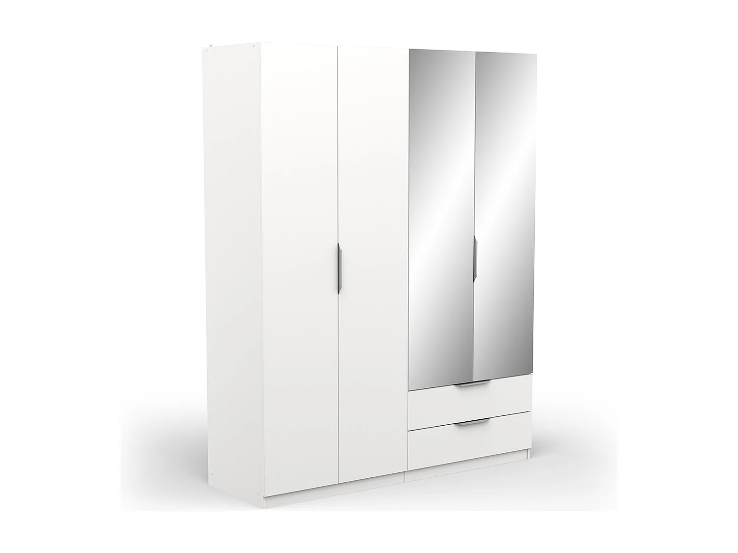 Armoire 4 portes dont 2 avec miroir 2 tiroirs couleur blanc mat - Largeur 157,3 x Profondeur 51,1 x Hauteur 203 cm