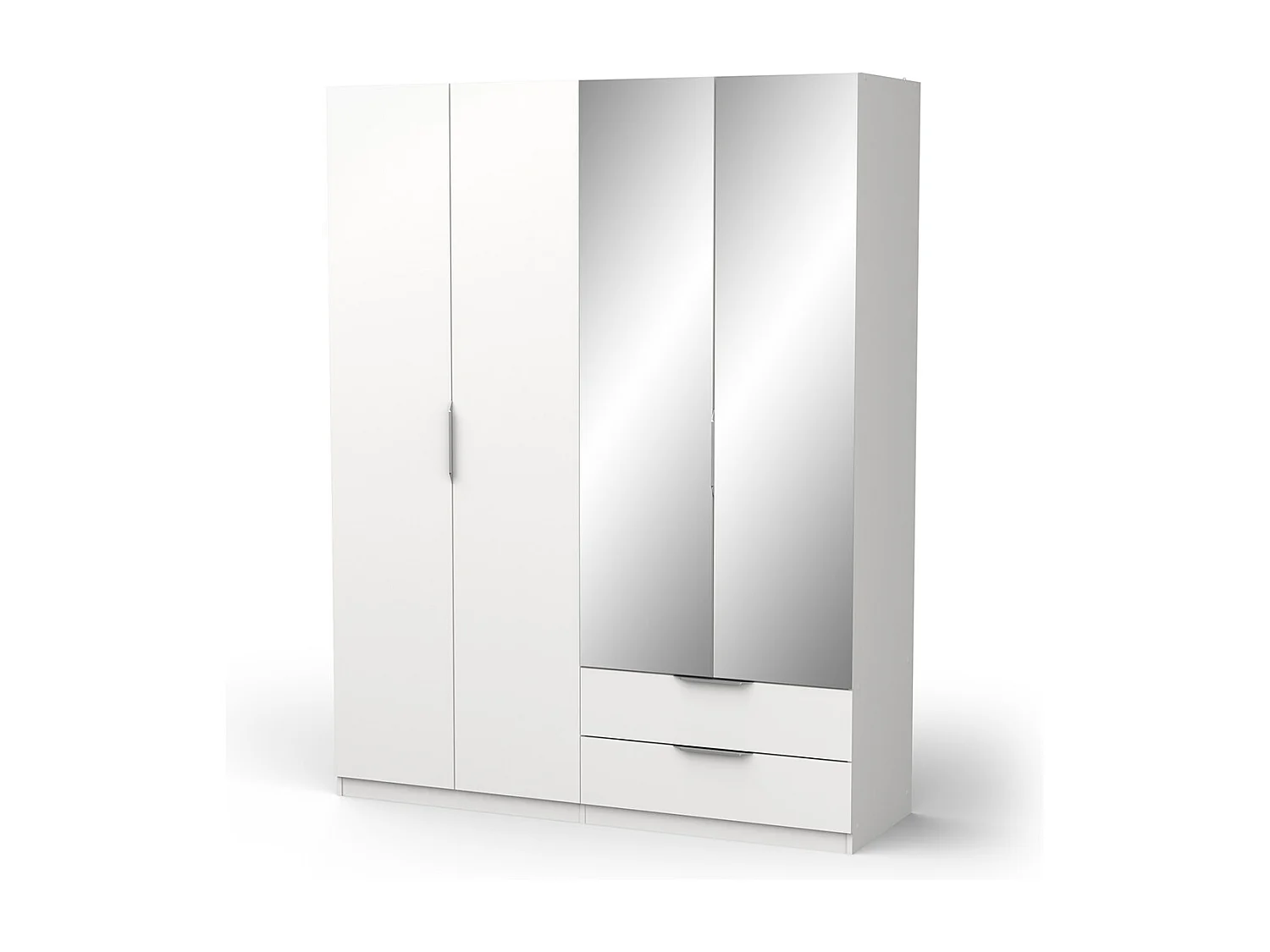 Armoire 4 portes dont 2 avec miroir 2 tiroirs couleur blanc mat - Largeur 157,3 x Profondeur 51,1 x Hauteur 203 cm