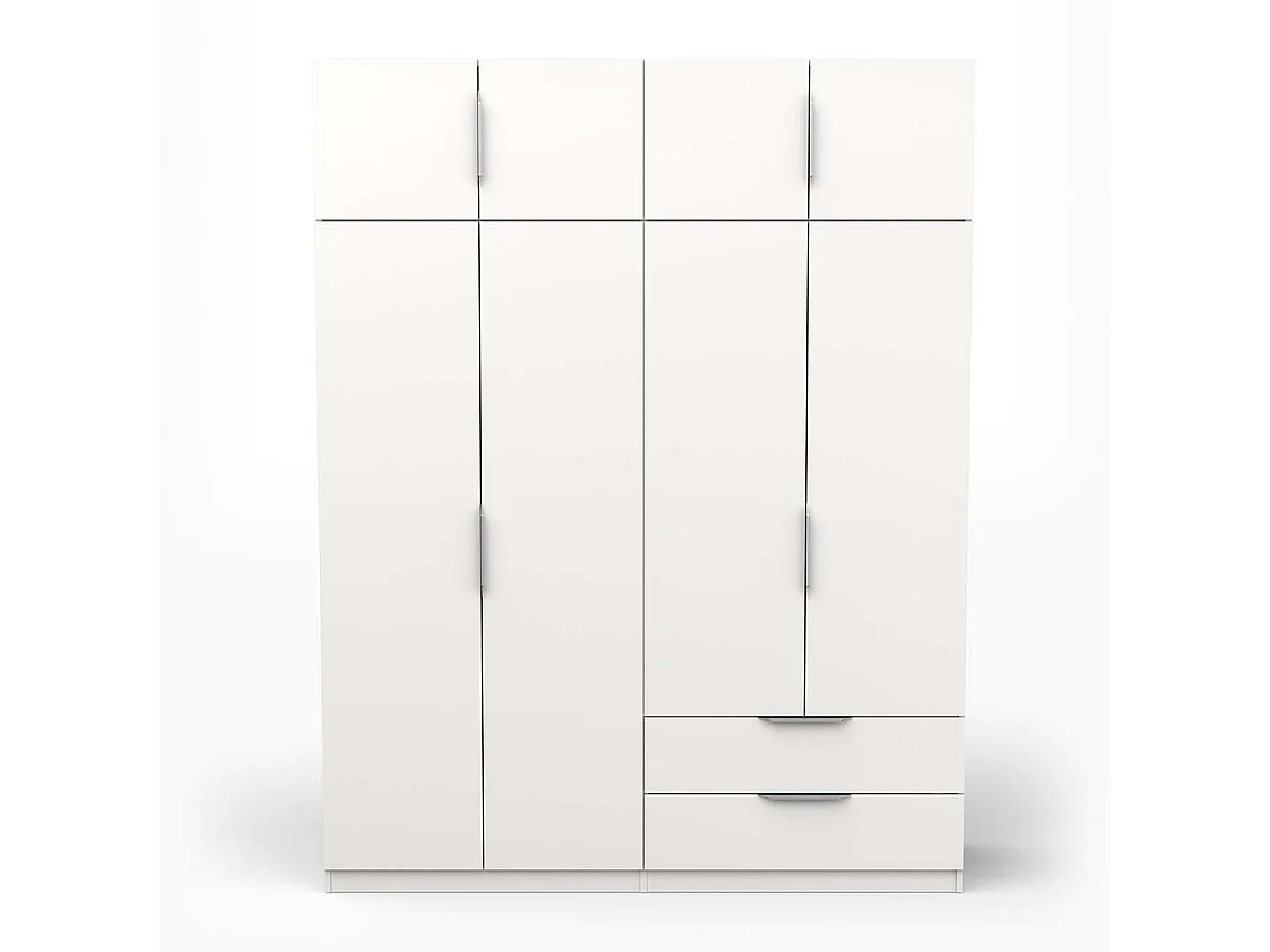 Armoire 8 portes 2 tiroirs couleur blanc mat - Largeur 157,3 x Profondeur 51,1 x Hauteur 203 cm