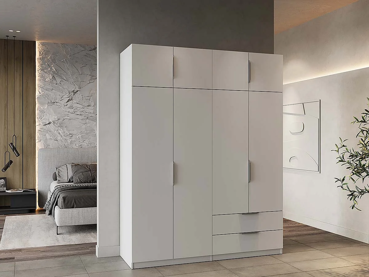 Armoire 8 portes 2 tiroirs couleur blanc mat - Largeur 157,3 x Profondeur 51,1 x Hauteur 203 cm