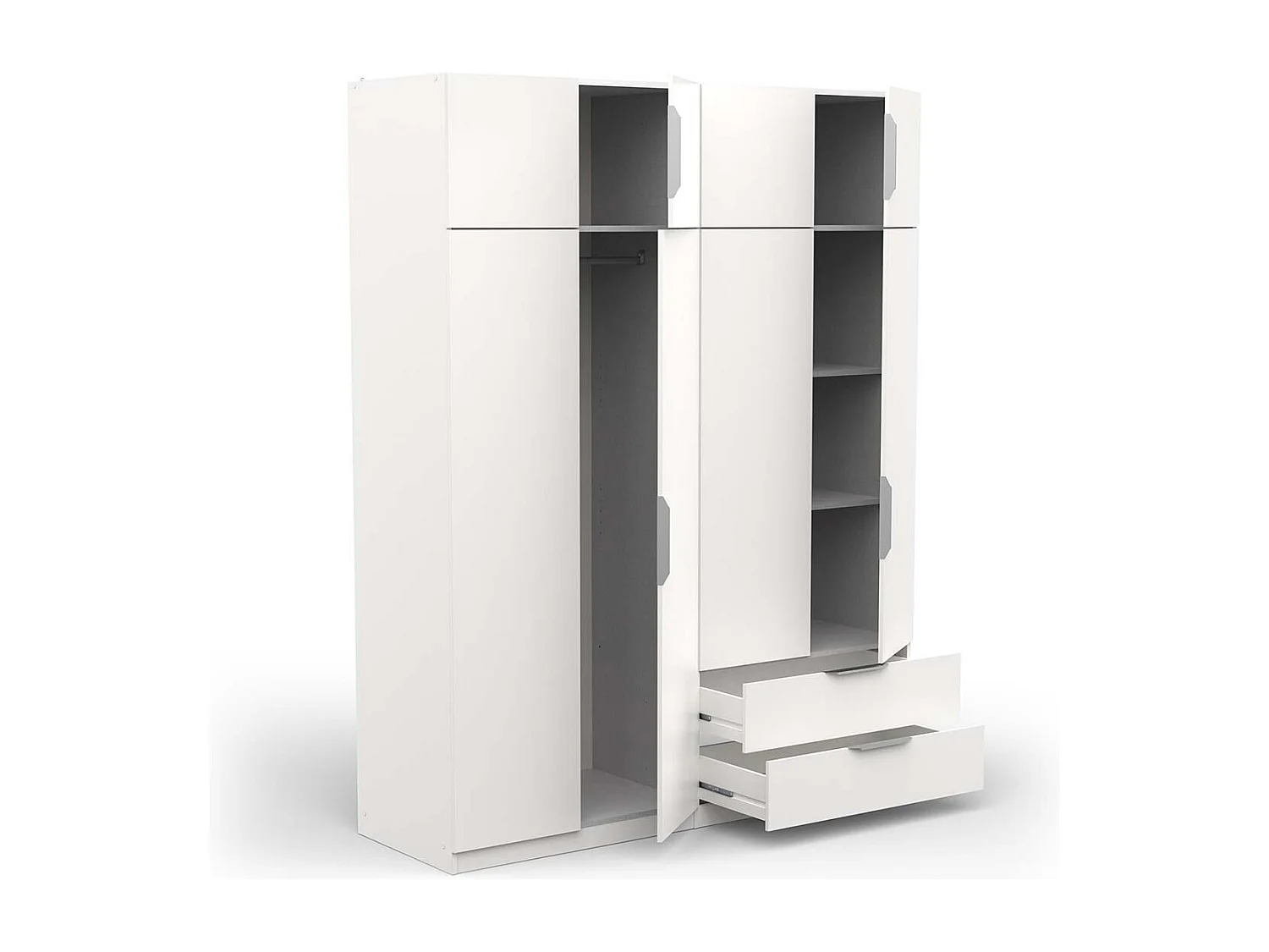 Armoire 8 portes 2 tiroirs couleur blanc mat - Largeur 157,3 x Profondeur 51,1 x Hauteur 203 cm