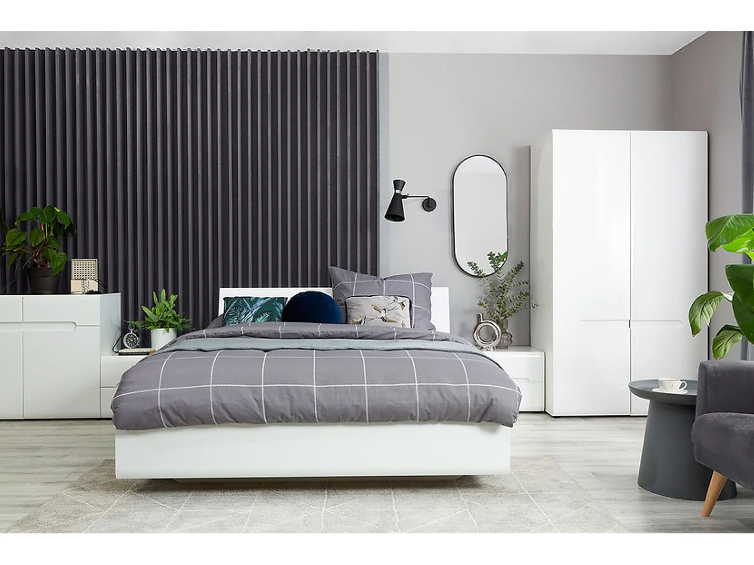 Armoire Placard de rangement à 2 portes ,coloris Blanc/Blanc haute brillance - Longueur 105 x Profondeur 57 x Hauteur 193 cm