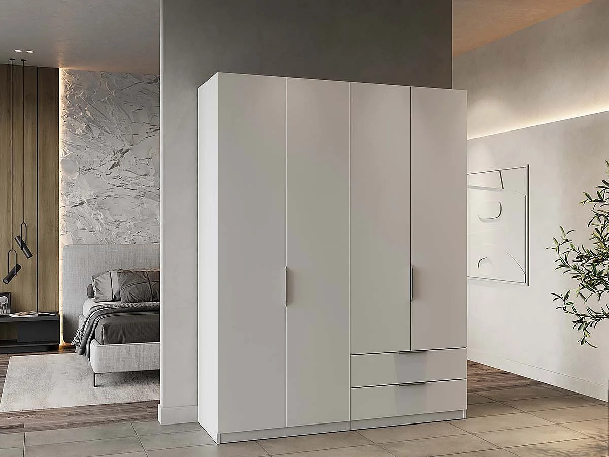 Armoire 4 portes 2 tiroirs couleur blanc mat - Largeur 157,3 x Profondeur 51,1 x Hauteur 203 cm