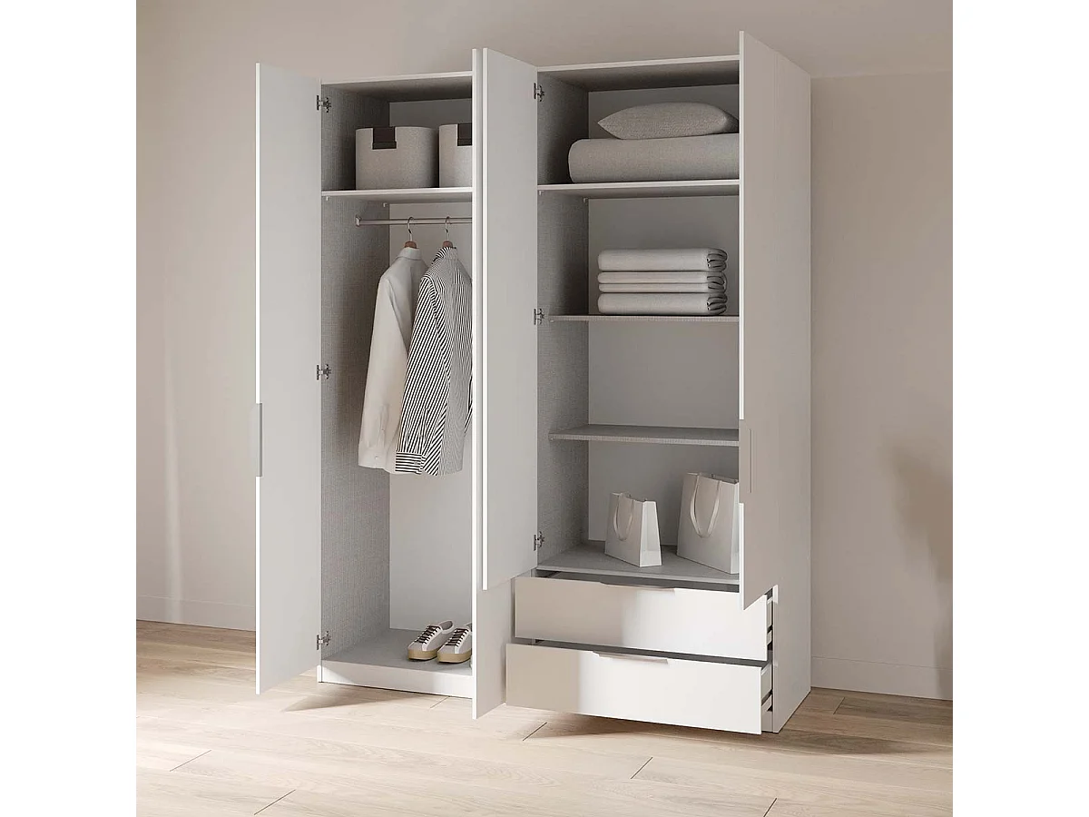 Armoire 4 portes 2 tiroirs couleur blanc mat - Largeur 157,3 x Profondeur 51,1 x Hauteur 203 cm
