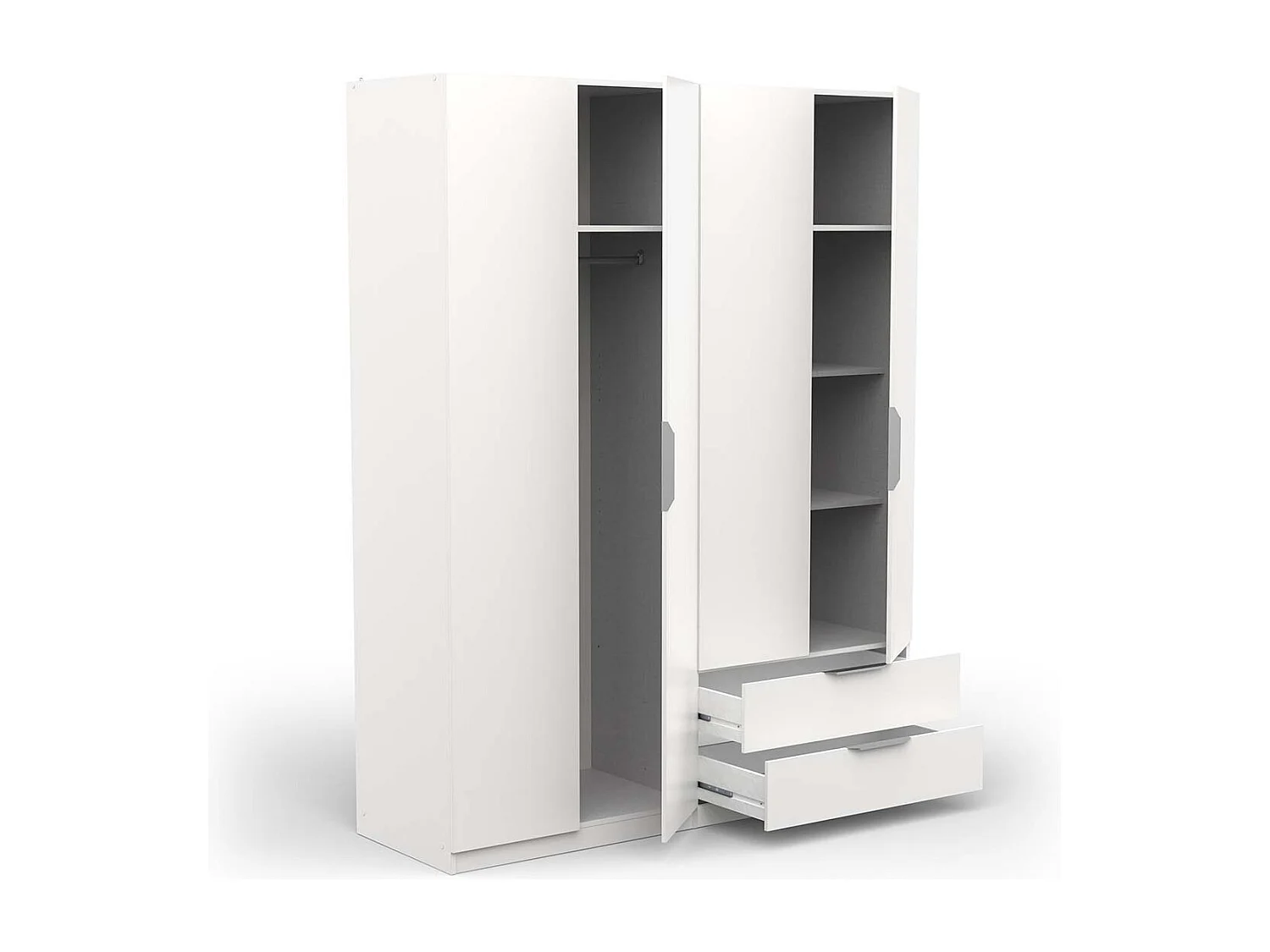 Armoire 4 portes 2 tiroirs couleur blanc mat - Largeur 157,3 x Profondeur 51,1 x Hauteur 203 cm