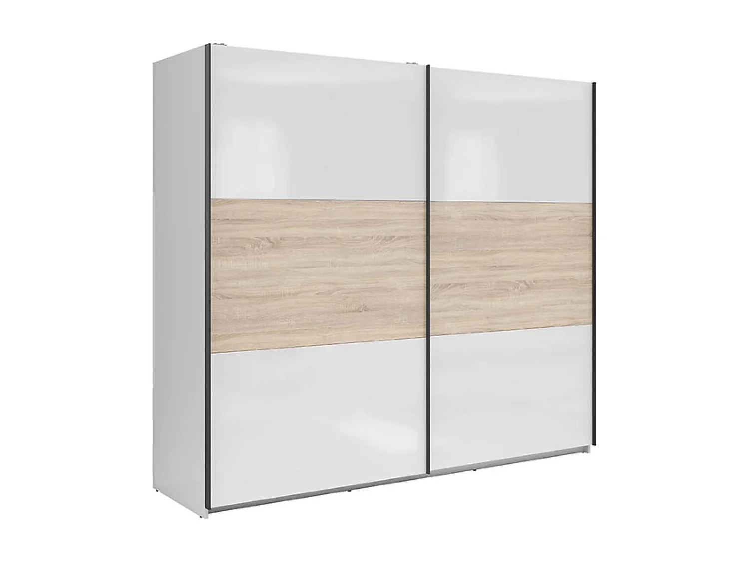 Armoire à 2 portes coulissante coloris Blanc brillant/Chêne sonoma - Longueur 220 x Profondeur 60 x Hauteur 195,5 cm