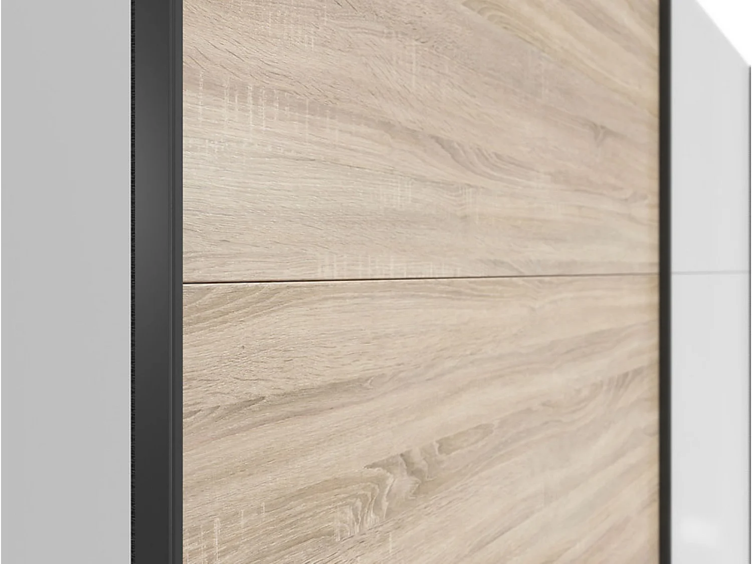 Armoire à 2 portes coulissante coloris Blanc brillant/Chêne sonoma - Longueur 220 x Profondeur 60 x Hauteur 195,5 cm