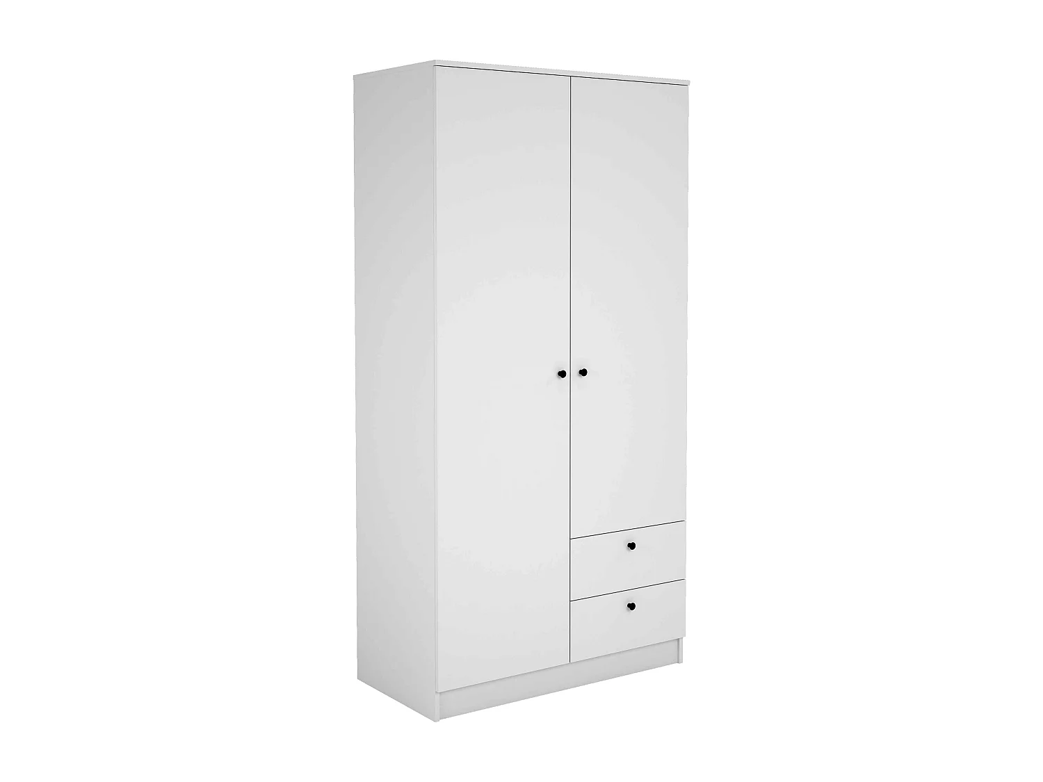 Placard armoire meuble de rangement de 2 portes et 2 tiroirs coloris Blanc - Hauteur 200 x Longueur 100 x Profondeur 51 cm