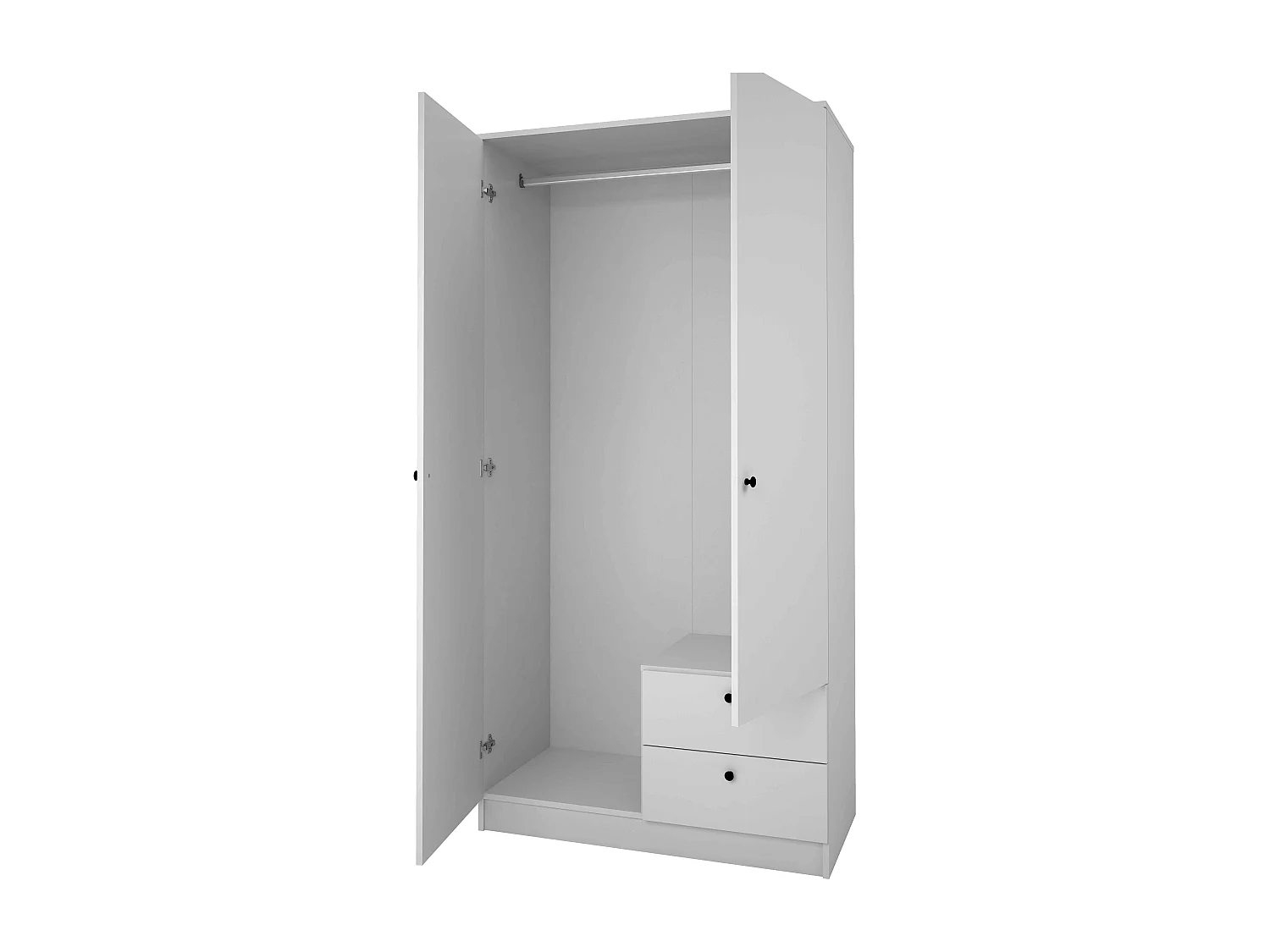 Placard armoire meuble de rangement de 2 portes et 2 tiroirs coloris Blanc - Hauteur 200 x Longueur 100 x Profondeur 51 cm