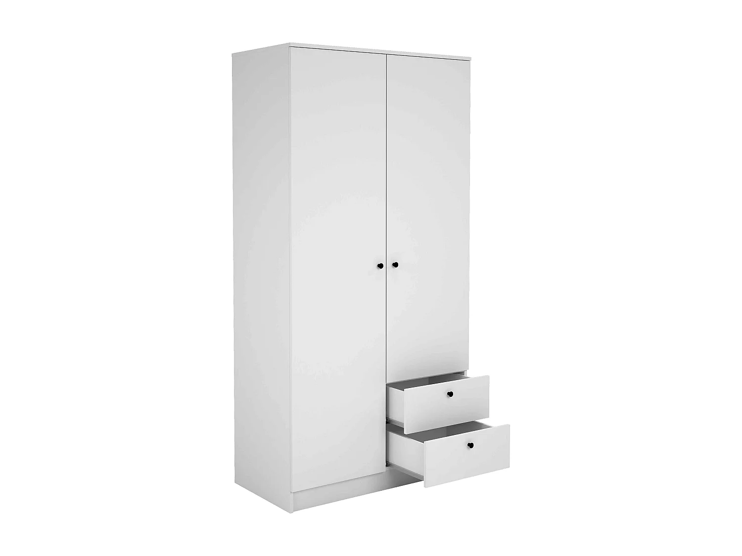 Placard armoire meuble de rangement de 2 portes et 2 tiroirs coloris Blanc - Hauteur 200 x Longueur 100 x Profondeur 51 cm