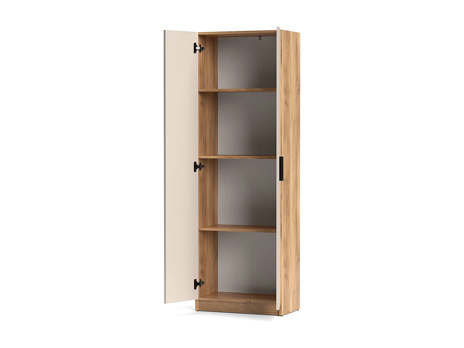 Armoire Placard meuble multifonctionnel à 2 portes et 4 étagères coloris Beige/chêne Mauvella - Longueur 60 x Hauteur 180 x Profondeur 34,4 cm