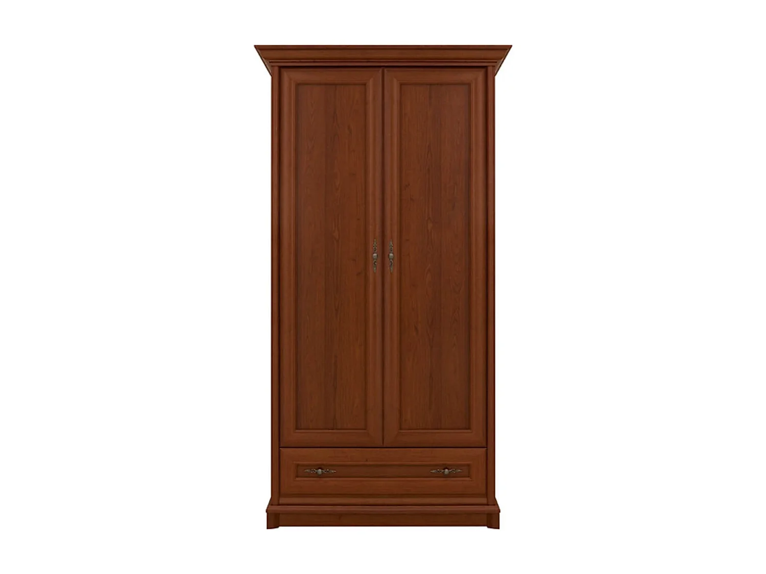 Armoire à deux portes avec tiroir, coloris châtaigne - Longueur 110 x Profondeur 65,5 x Hauteur 204,5 cm