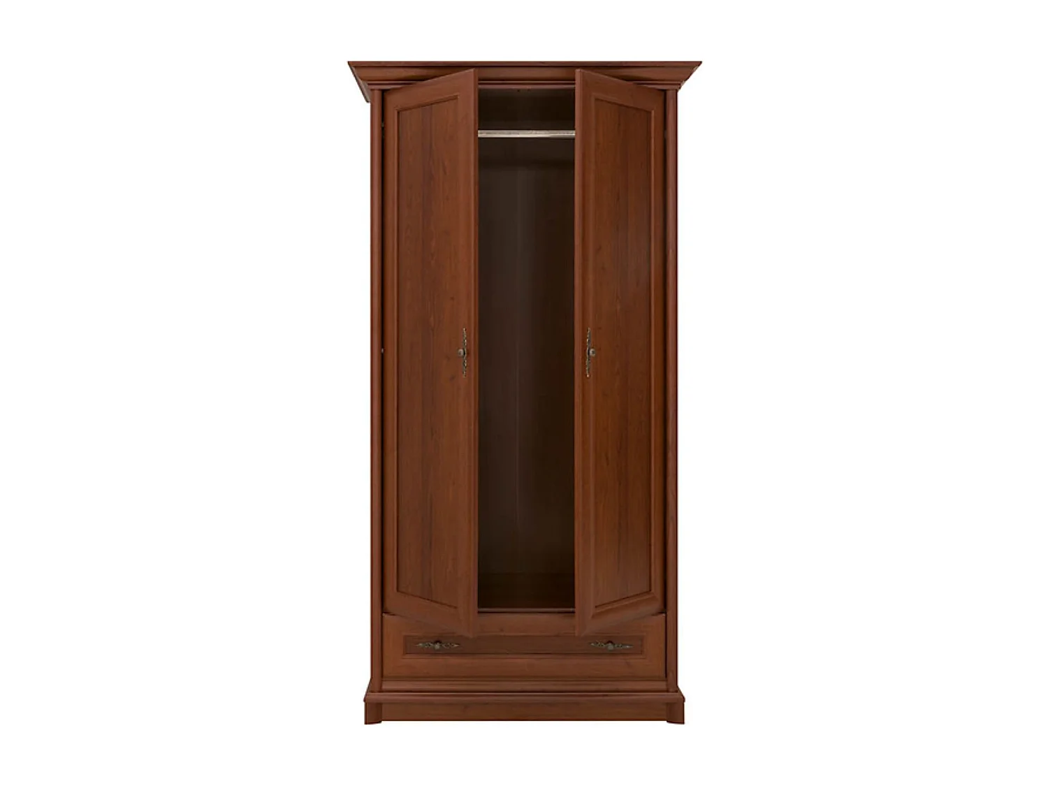 Armoire à deux portes avec tiroir, coloris châtaigne - Longueur 110 x Profondeur 65,5 x Hauteur 204,5 cm