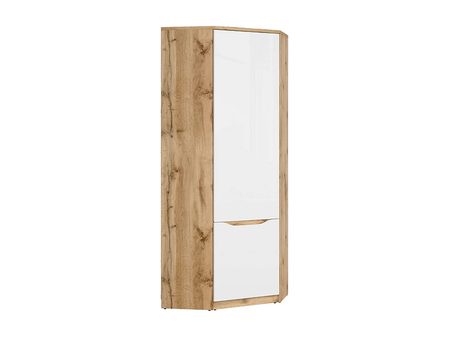 Armoire Placard d'angle 1 porte coloris Chêne wotan/Blanc brillant - Longueur 78 x Profondeur 78 x Hauteur 198cm