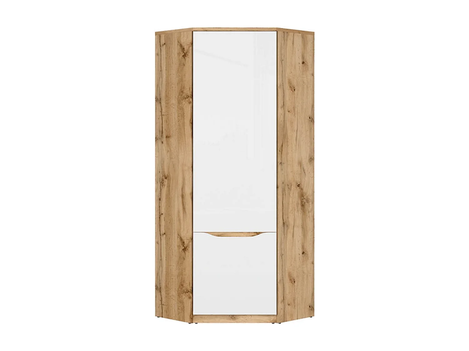 Armoire Placard d'angle 1 porte coloris Chêne wotan/Blanc brillant - Longueur 78 x Profondeur 78 x Hauteur 198cm