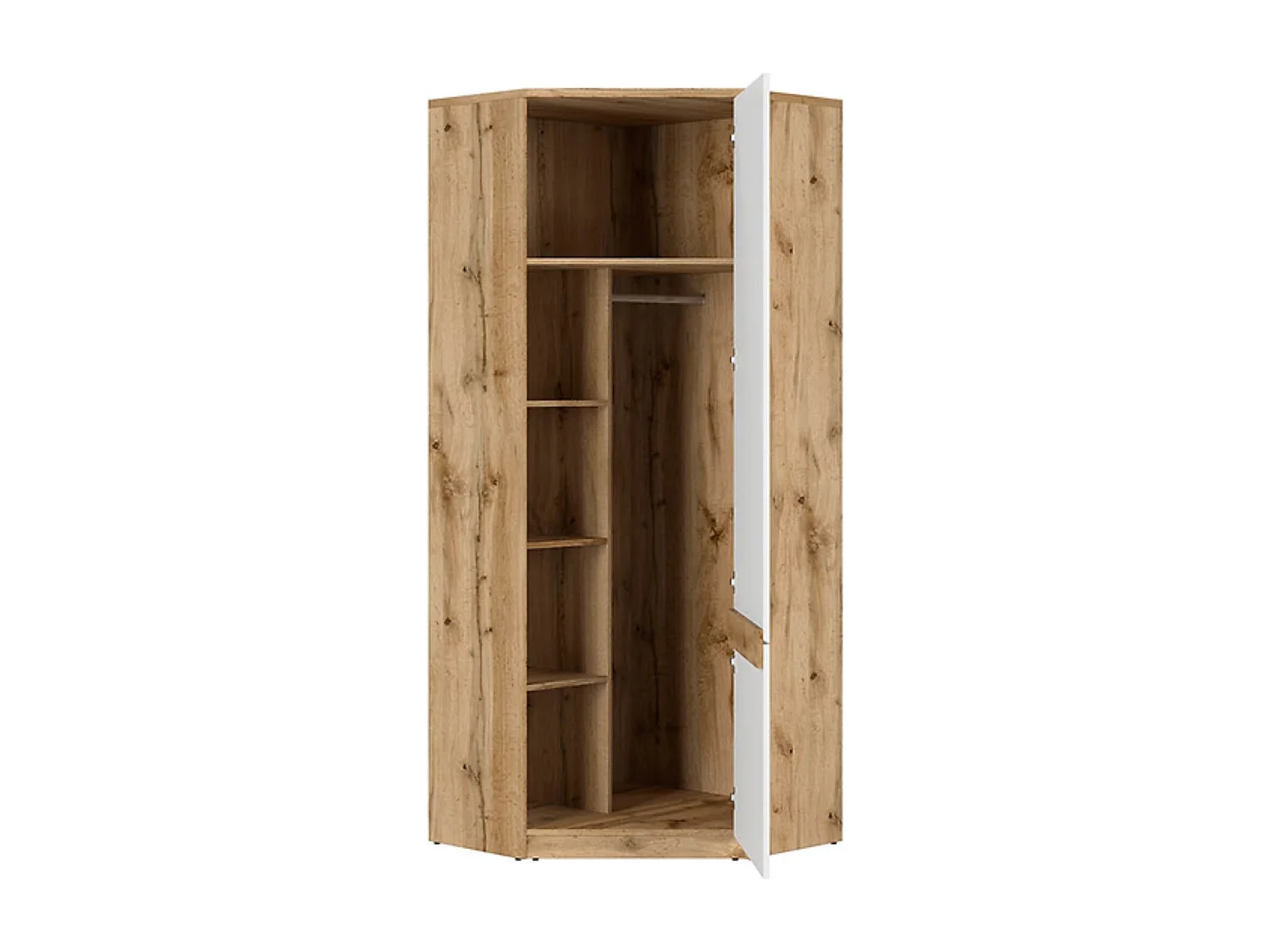 Armoire Placard d'angle 1 porte coloris Chêne wotan/Blanc brillant - Longueur 78 x Profondeur 78 x Hauteur 198cm