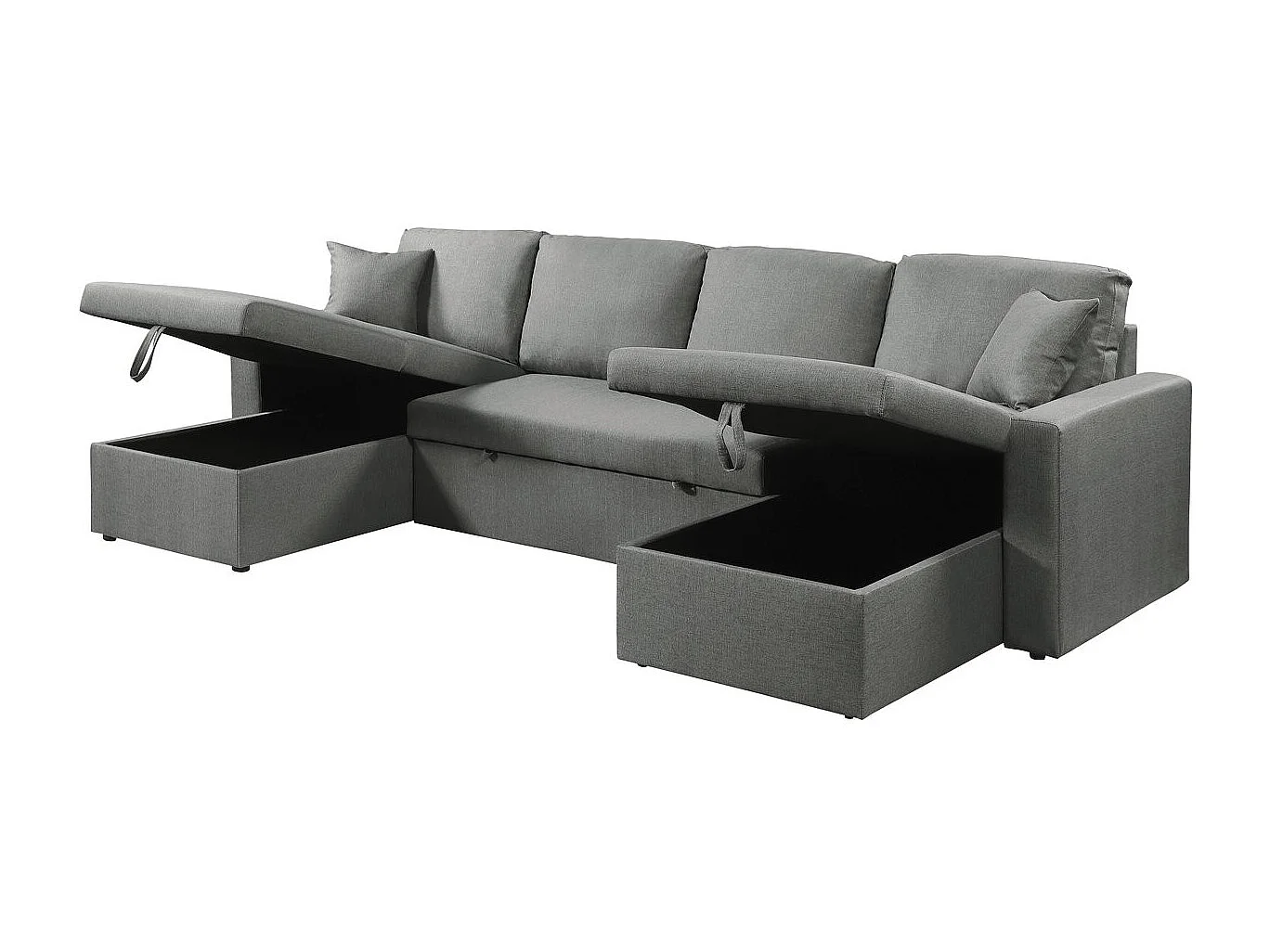 Canapé panoramique convertible en tissu "Alain" - 4 places - Gris