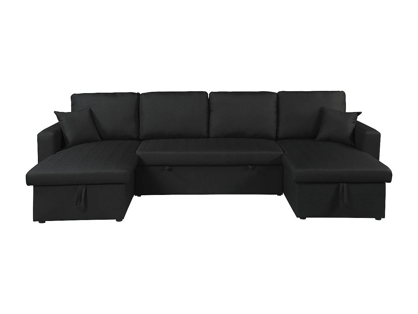 Canapé panoramique convertible en tissu "Alain" - 4 places - Noir