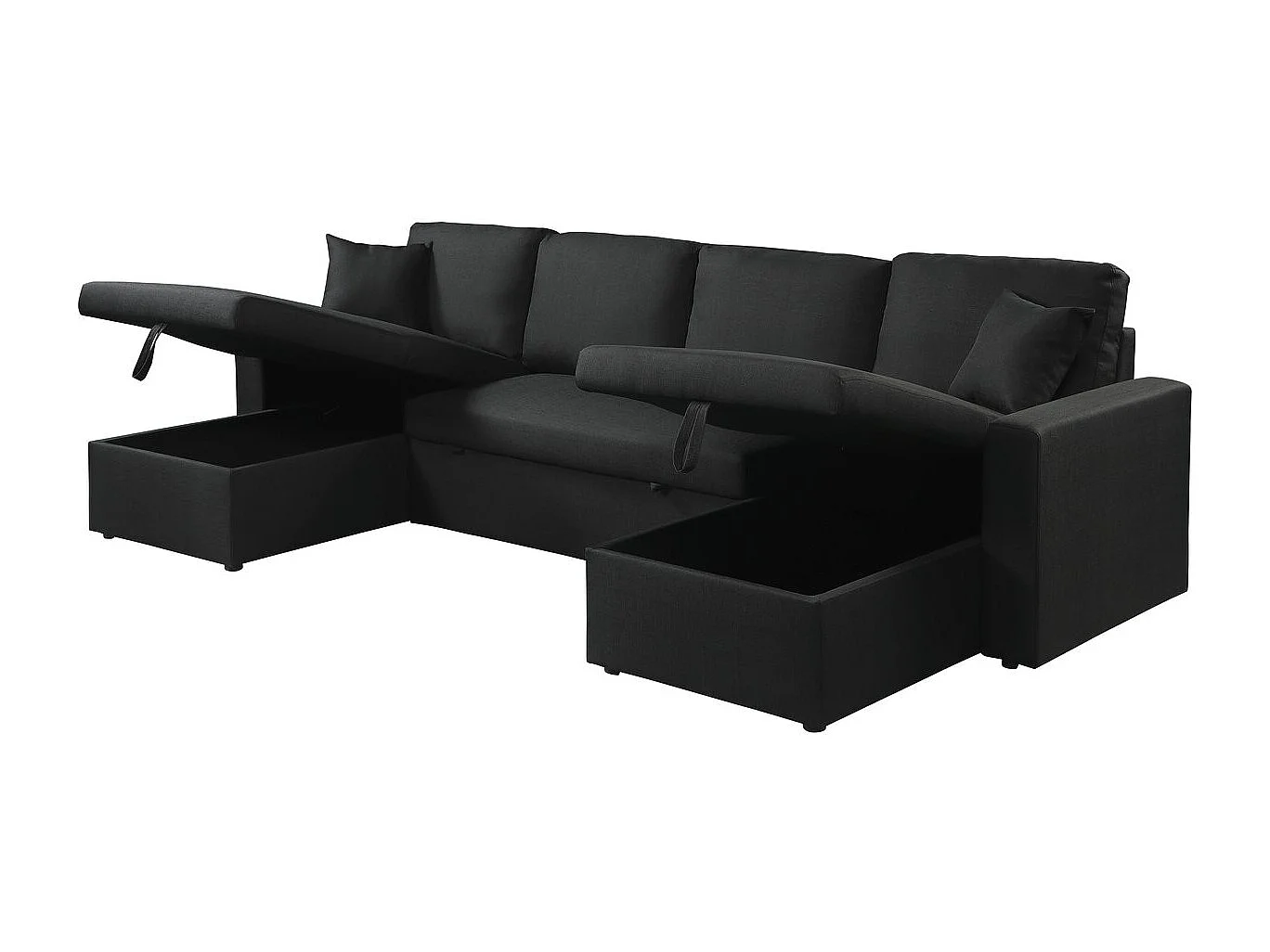 Canapé panoramique convertible en tissu "Alain" - 4 places - Noir