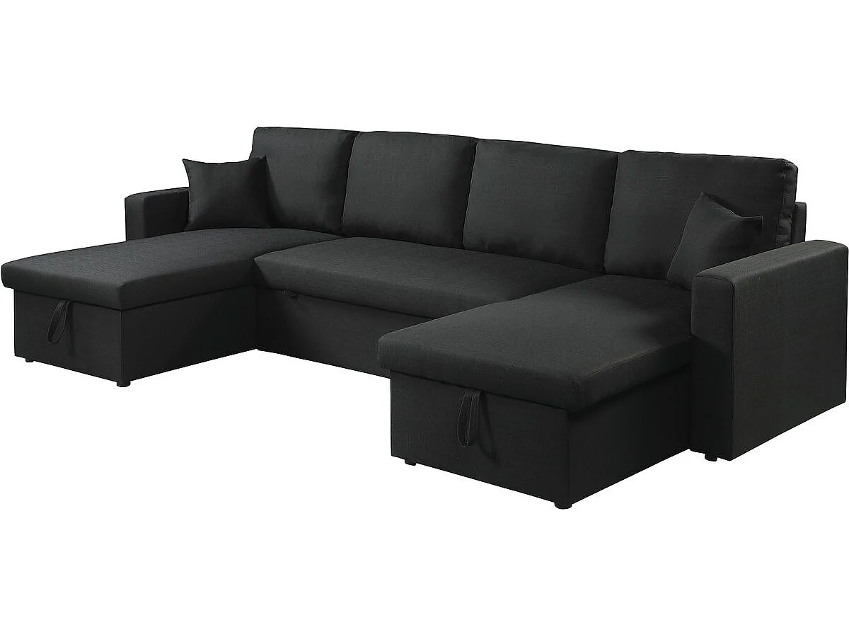 Canapé d'angle panoramique convertible 4 places en velours noir ALAIN