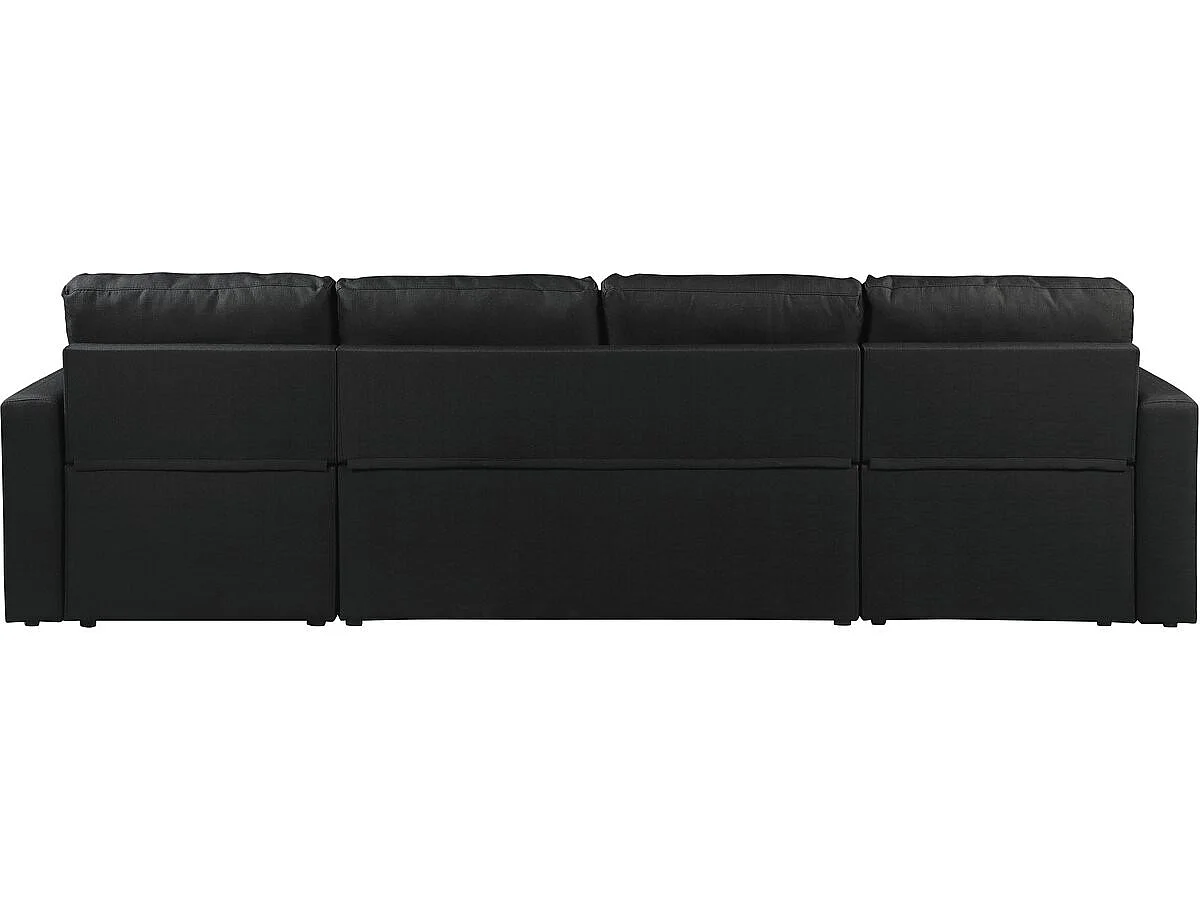 Canapé d'angle panoramique convertible 4 places en velours noir ALAIN