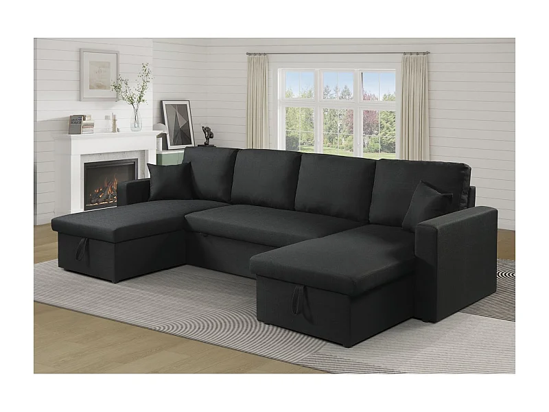 Panorama-Sofa mit Stoffbezug "Alain" - 4-Sitzer - Schwarz