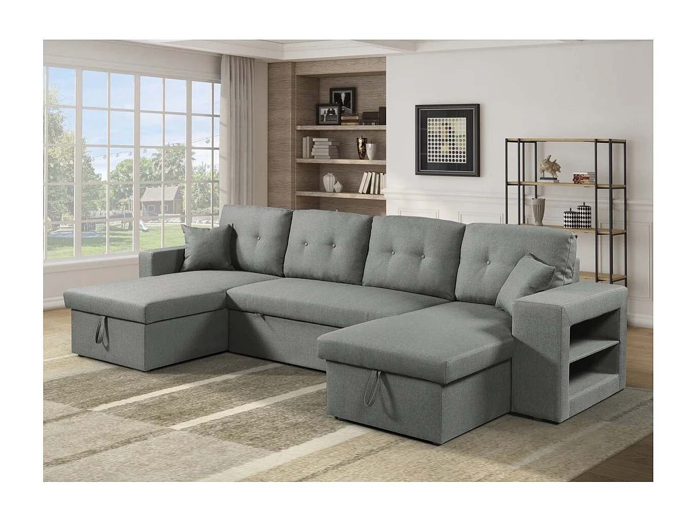 Canapé panoramique convertible en tissu "Axel" - 4 places - Gris