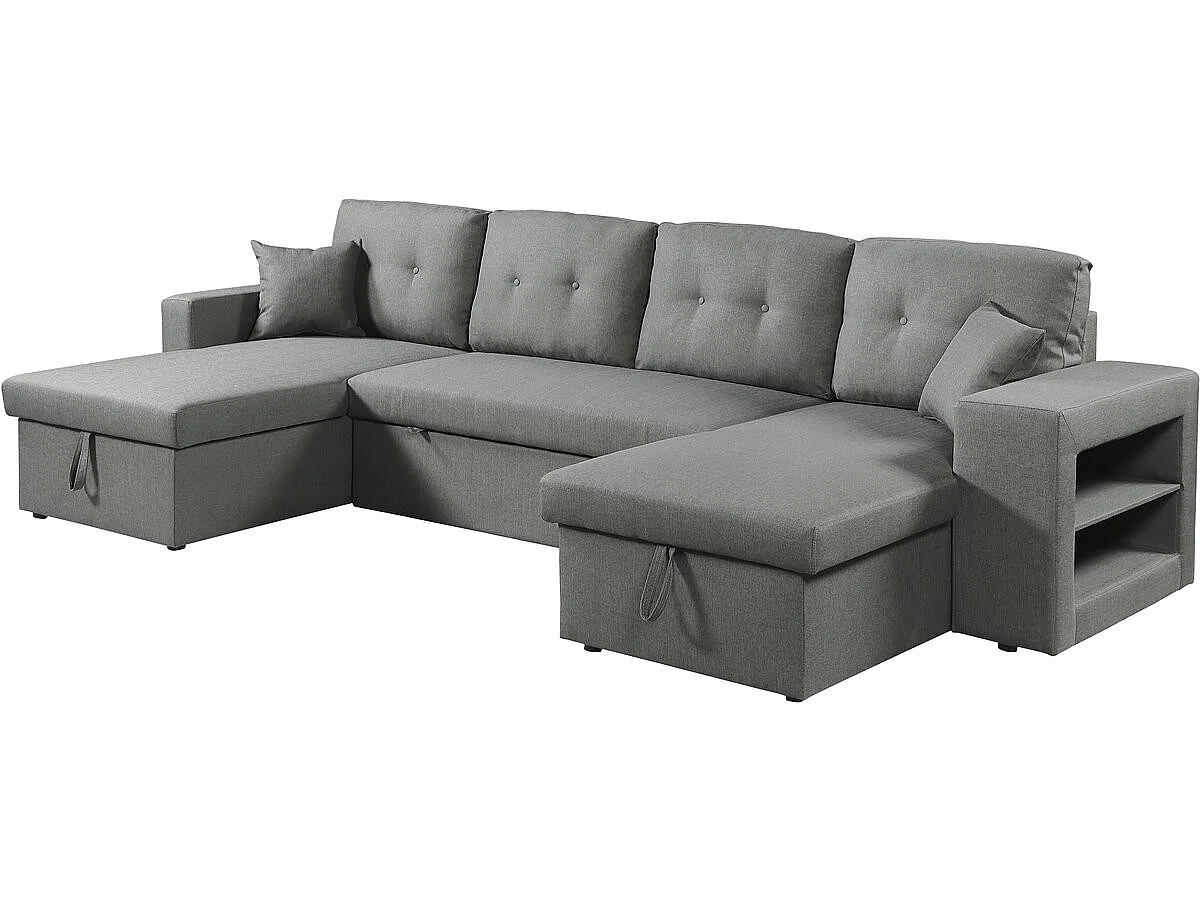 Canapé d'angle panoramique convertible 4 places en velours gris AXEL