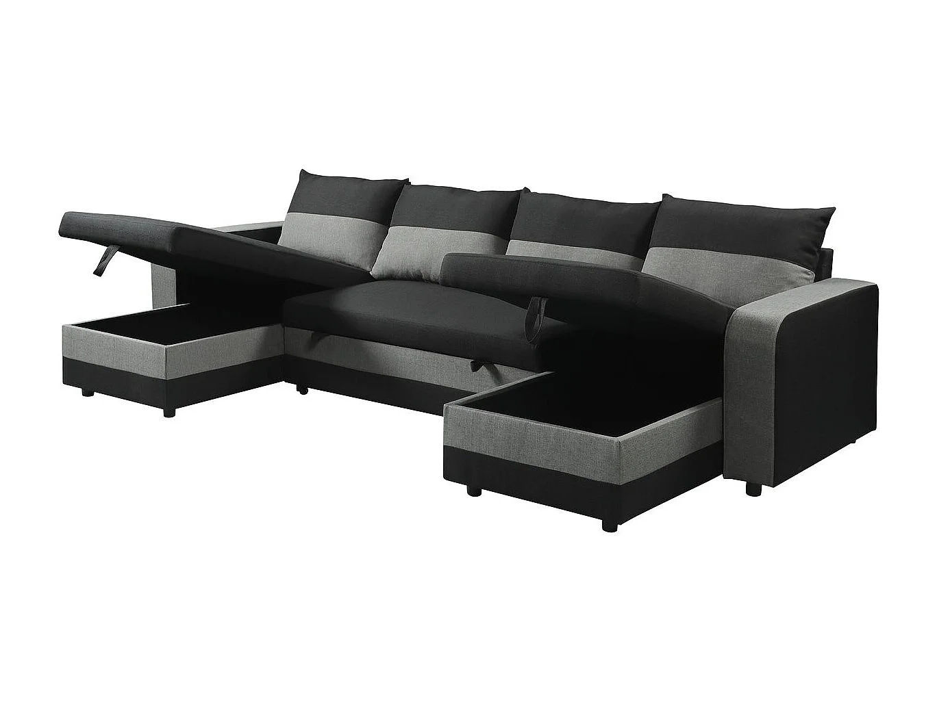 Canapé panoramique convertible en tissu "Victor" - 4 places - Noir