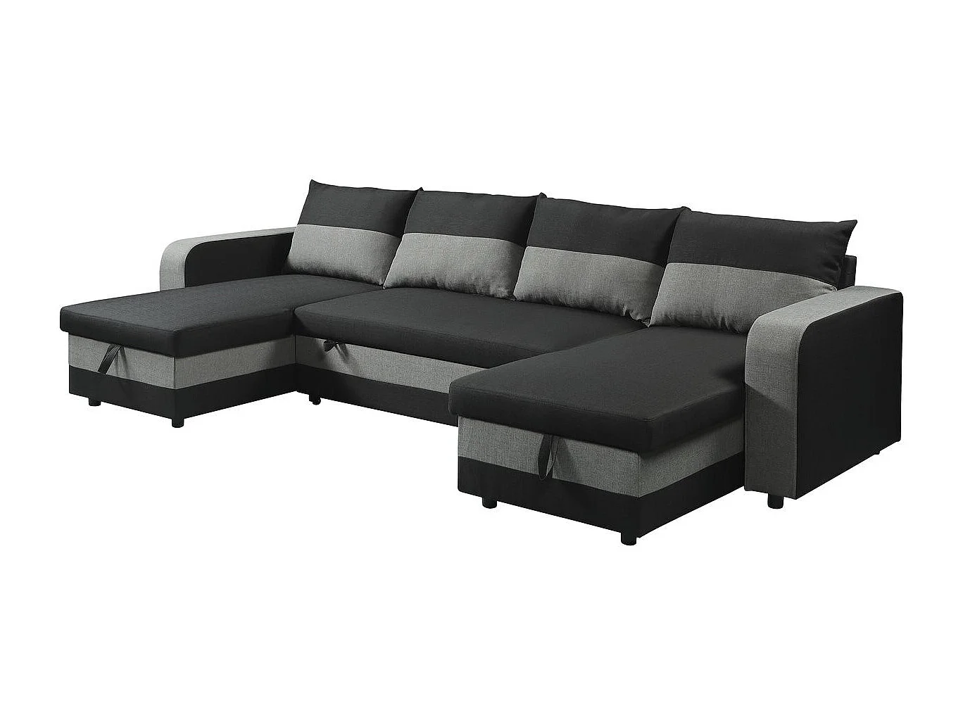 Canapé panoramique convertible en tissu "Victor" - 4 places - Noir