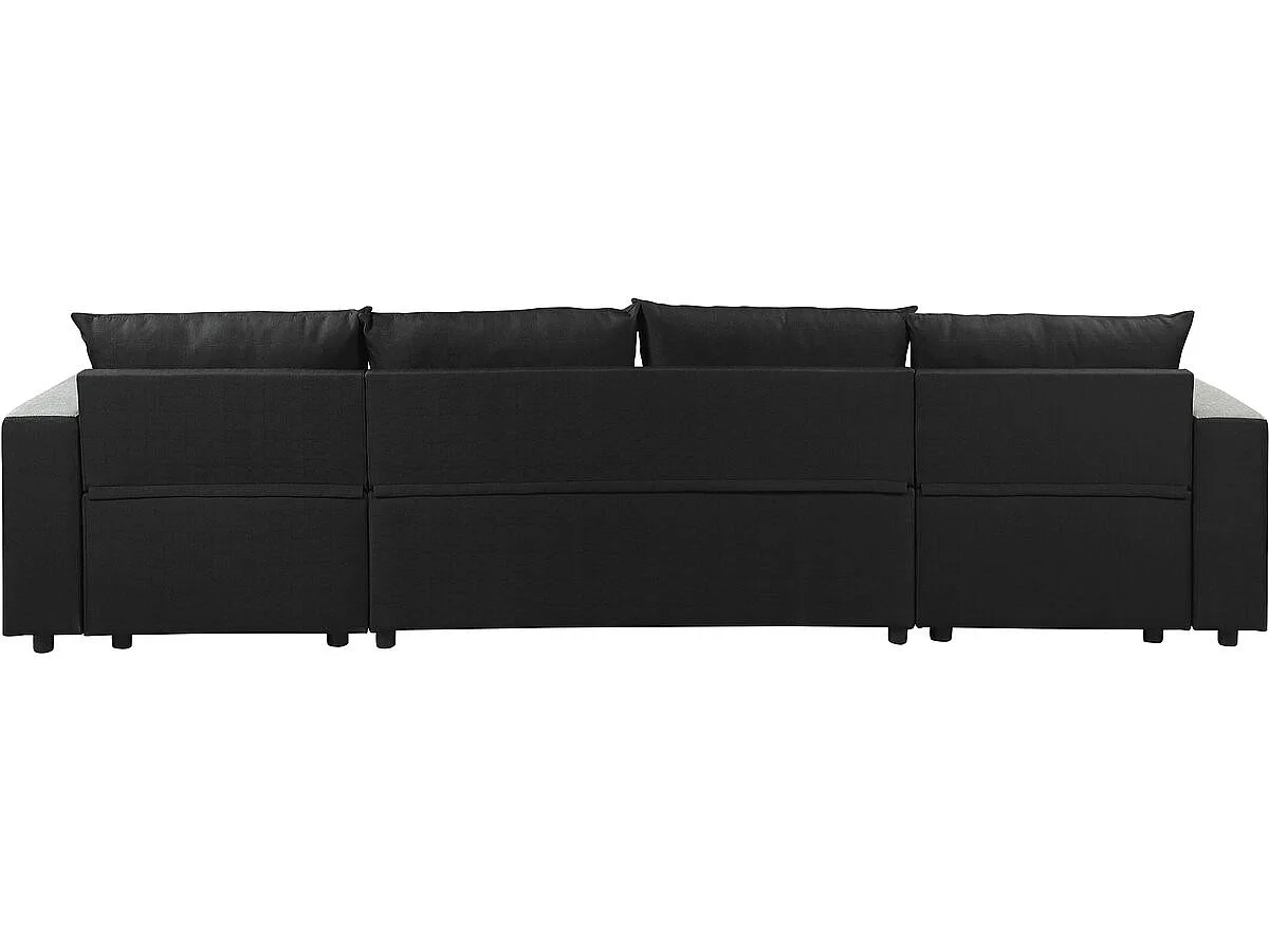 Canapé d'angle panoramique convertible 4 places en velours noir VICTOR