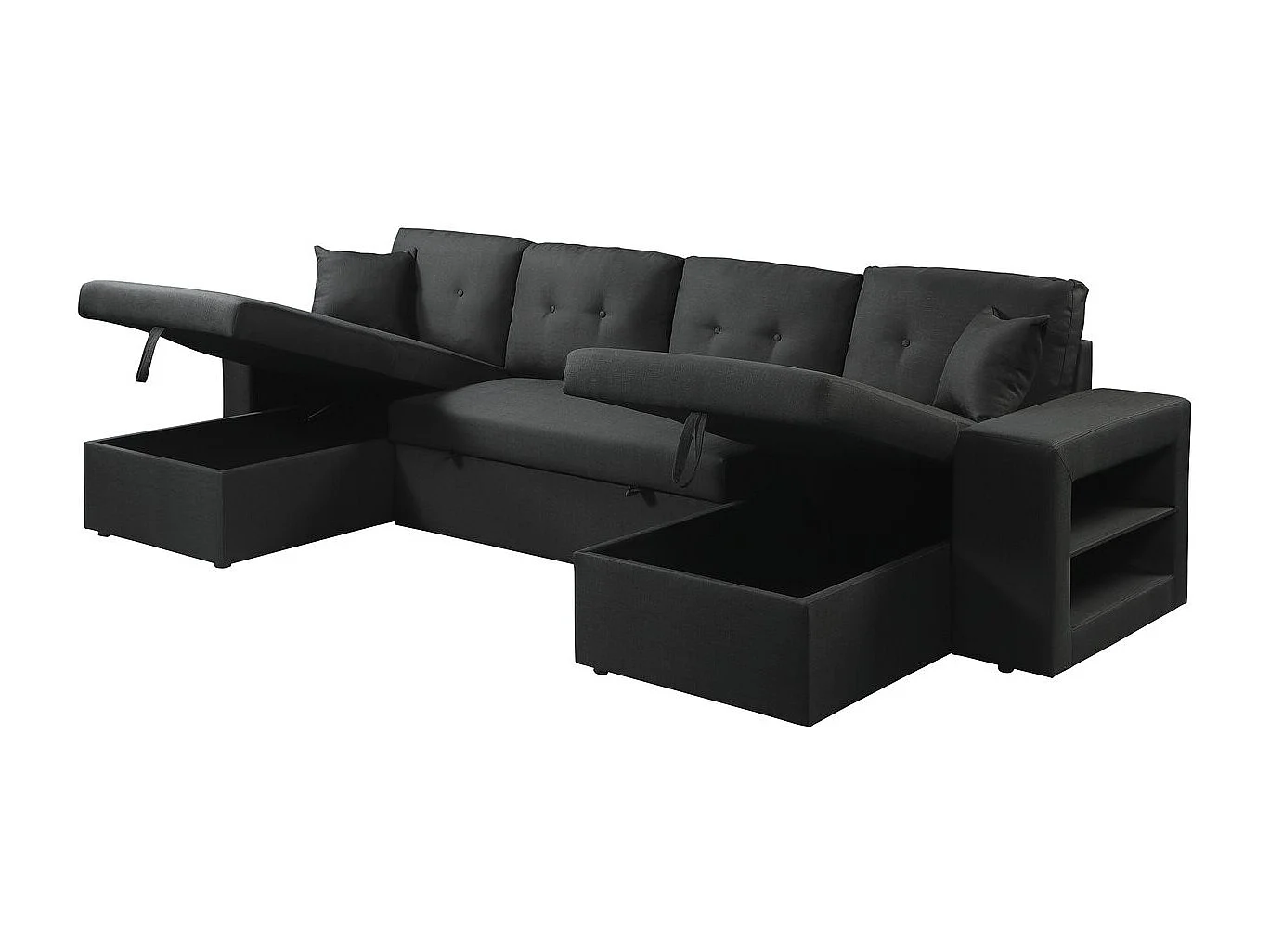 Canapé panoramique convertible en tissu "Axel" - 4 places - Noir